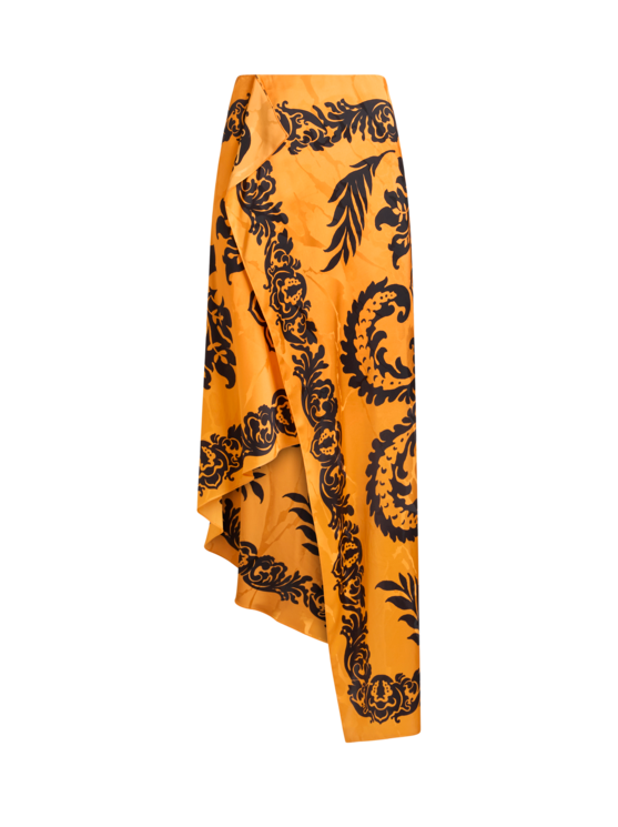 Etro, Jupe Asymétrique À Imprimé Floral Façon Pochoir, Femme, Orange, Taille 38