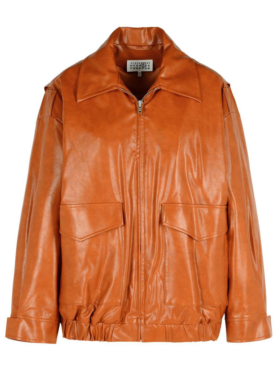 Mm6 Maison Margiela Orange Faux Leather Jacket