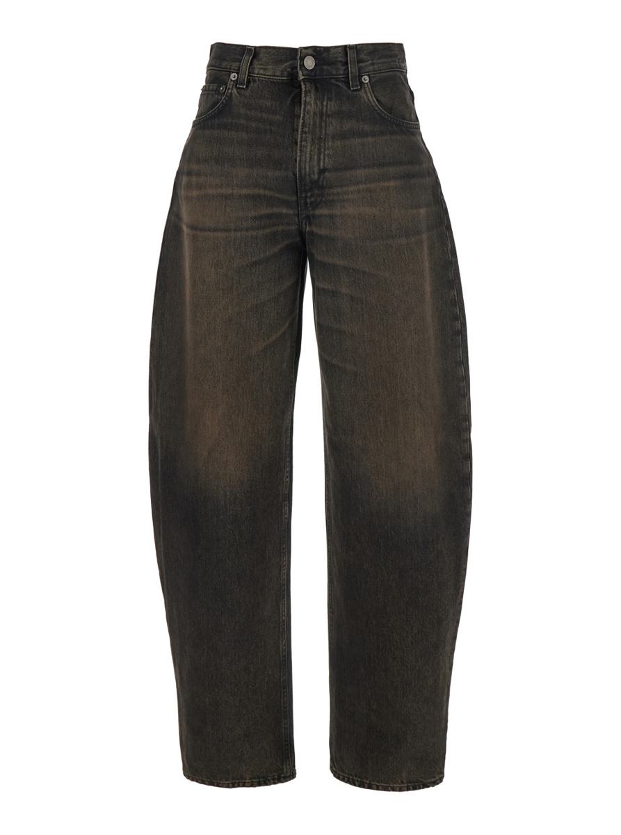 'Bibi' Brown Jeans With Logo Patch On The Rear And Tapered Leg In Denim Woman
