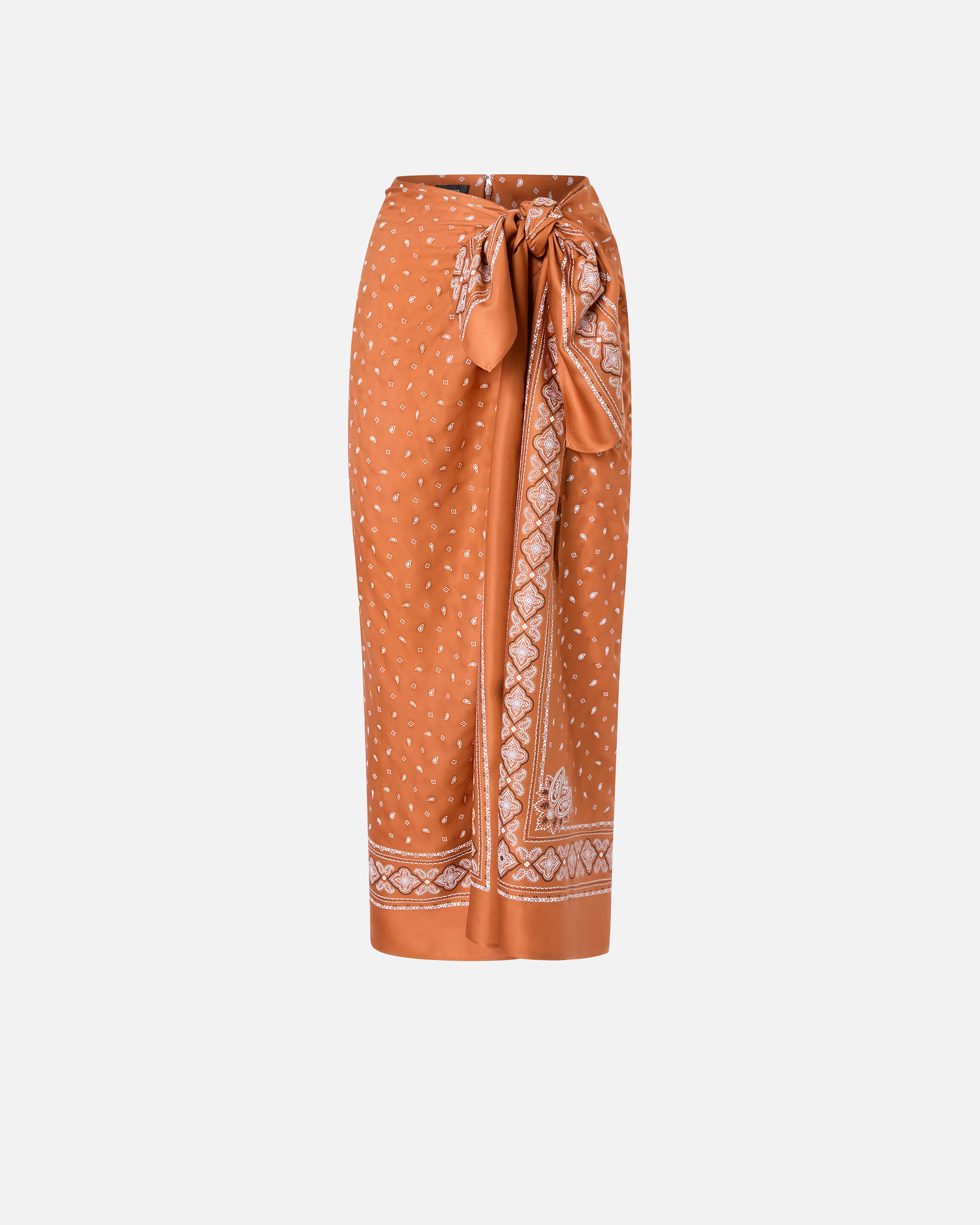 Pinko, Jupe midi paréo à imprimé bandana, Blanc/marron brûlé, XS