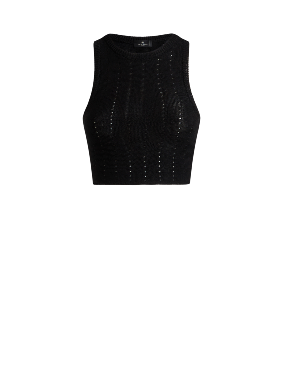 Etro, Crop Top En Maille Ajourée, Femme, Noir, Taille 46