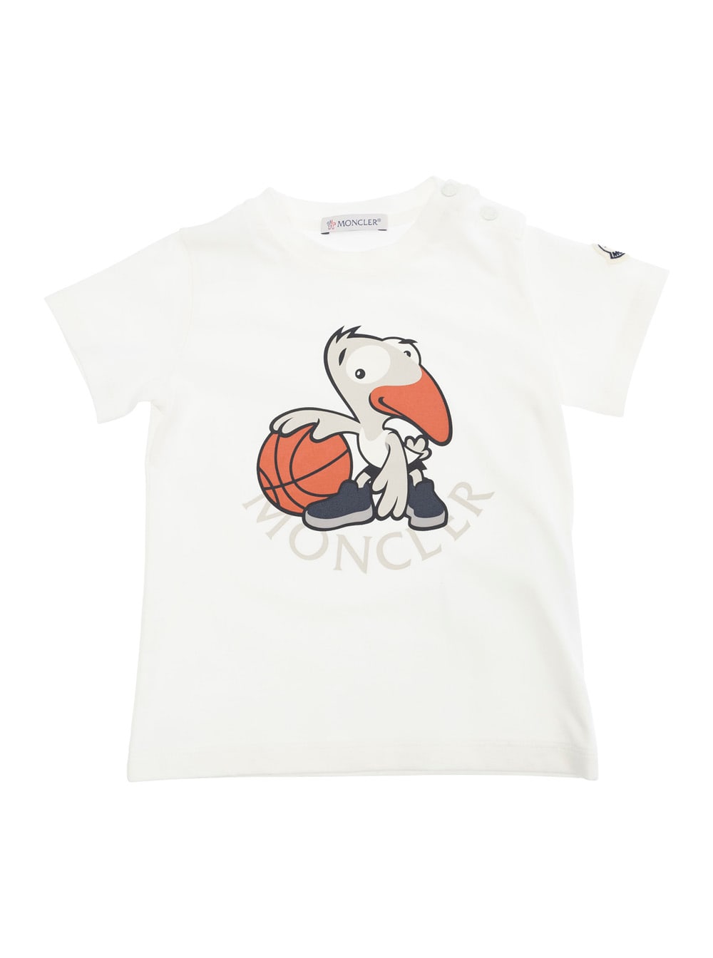 Moncler White T-shirt With Front Print And Logo Patch In Cotton Baby