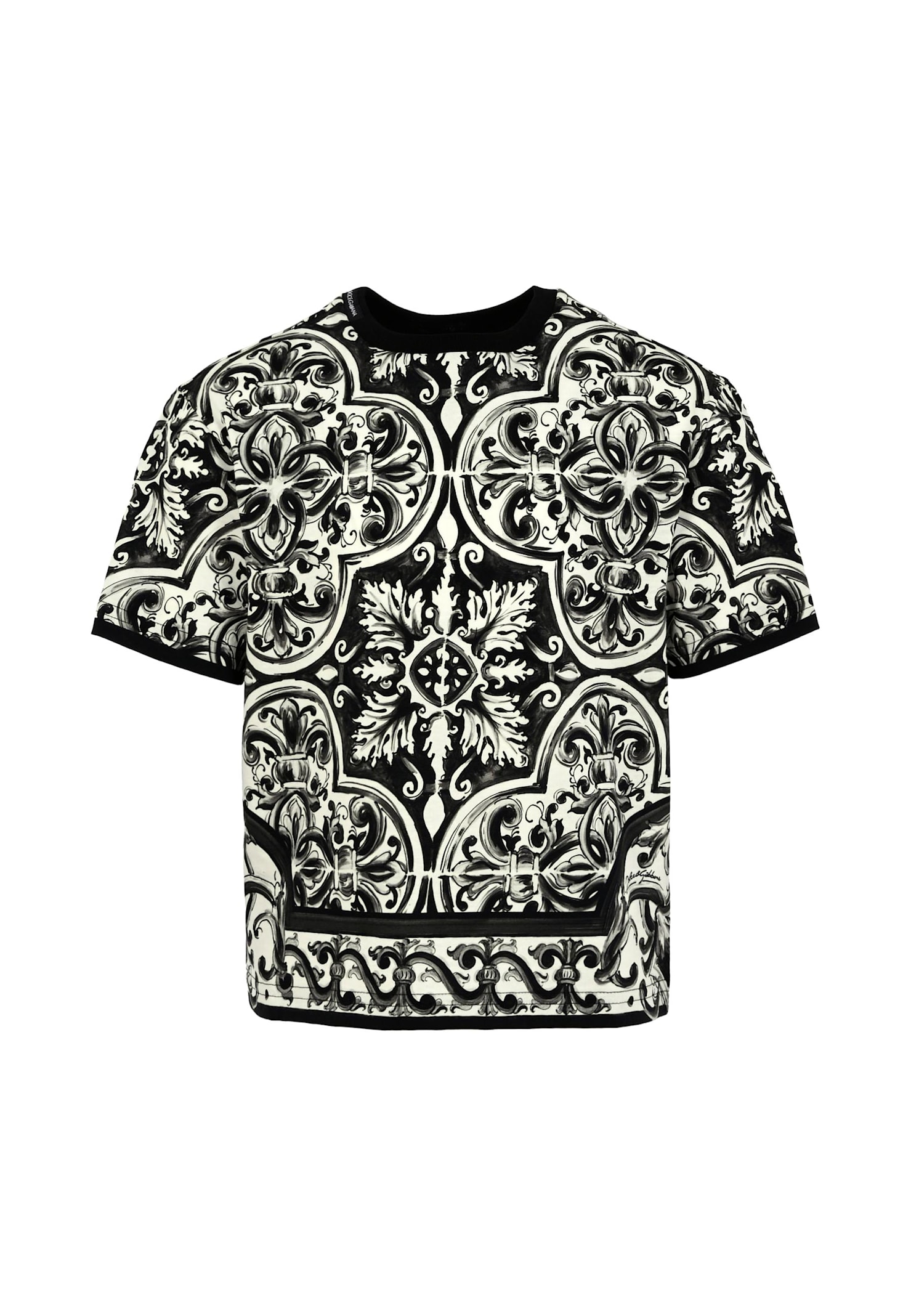 Dolce & Gabbana Black T-shirt For Boy With Majolica Print