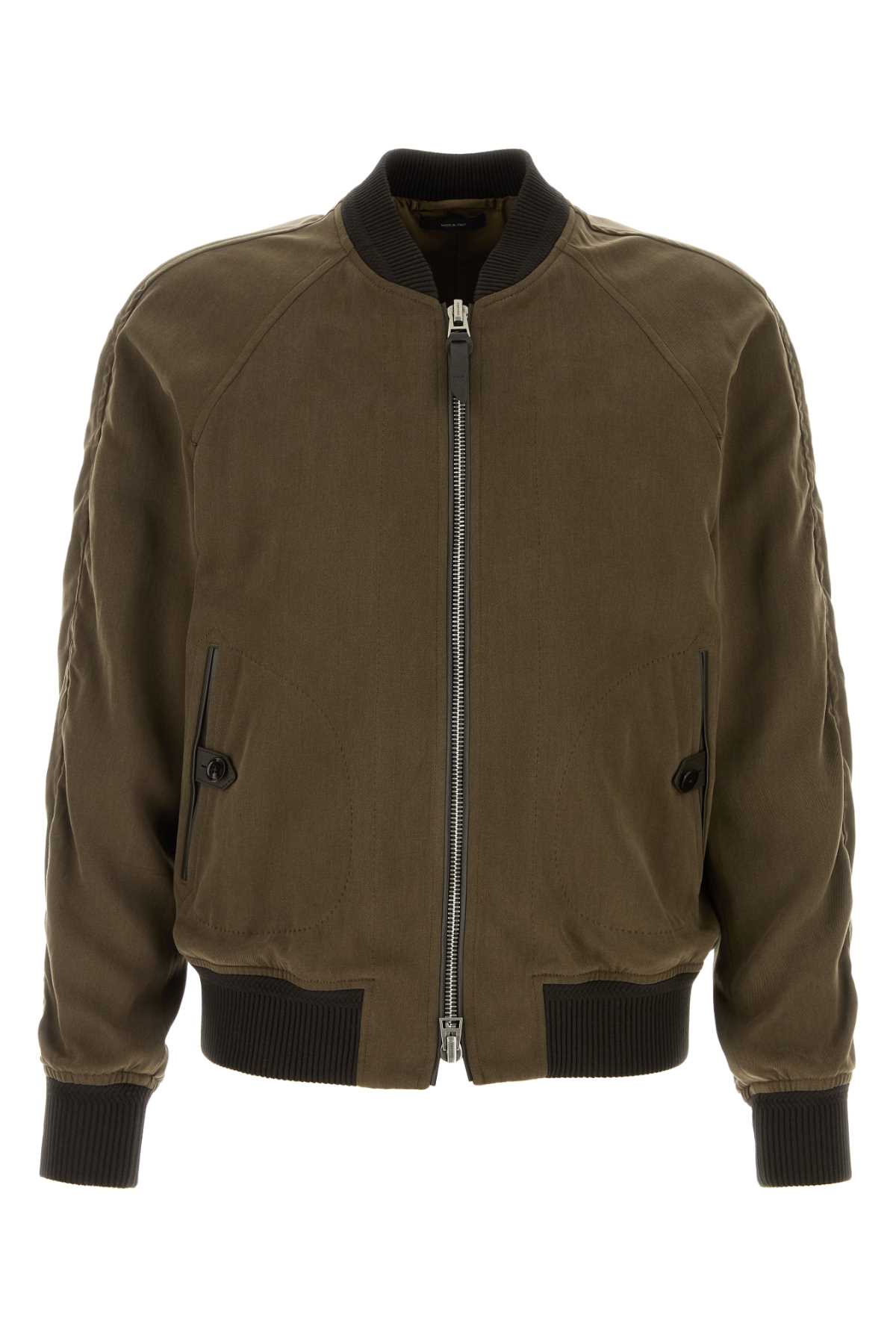 Tom Ford Olive Green Lyocell Bomber Jacket