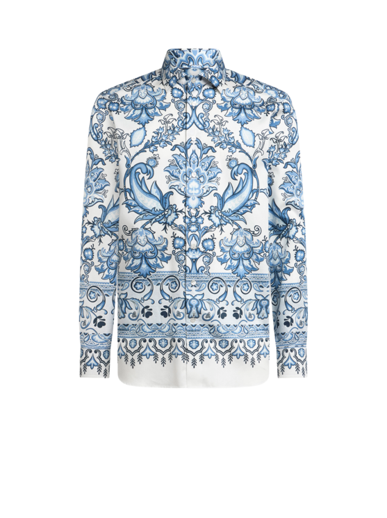 Etro, Chemise En Coton À Imprimé Placé, Homme, Bleu, Taille 42