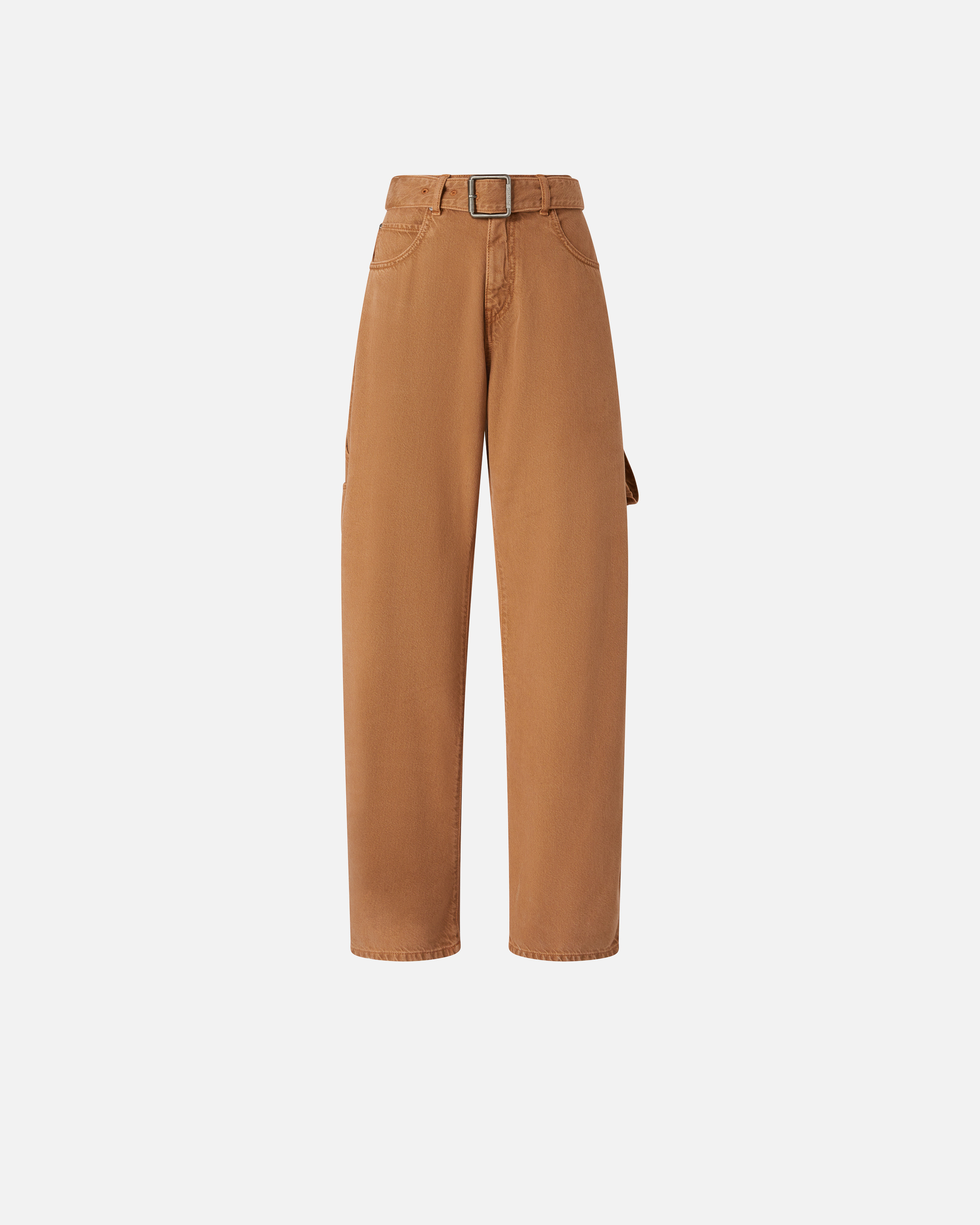 Pinko, Denim balloon trousers with workwear details, Beige-écureuil, 24