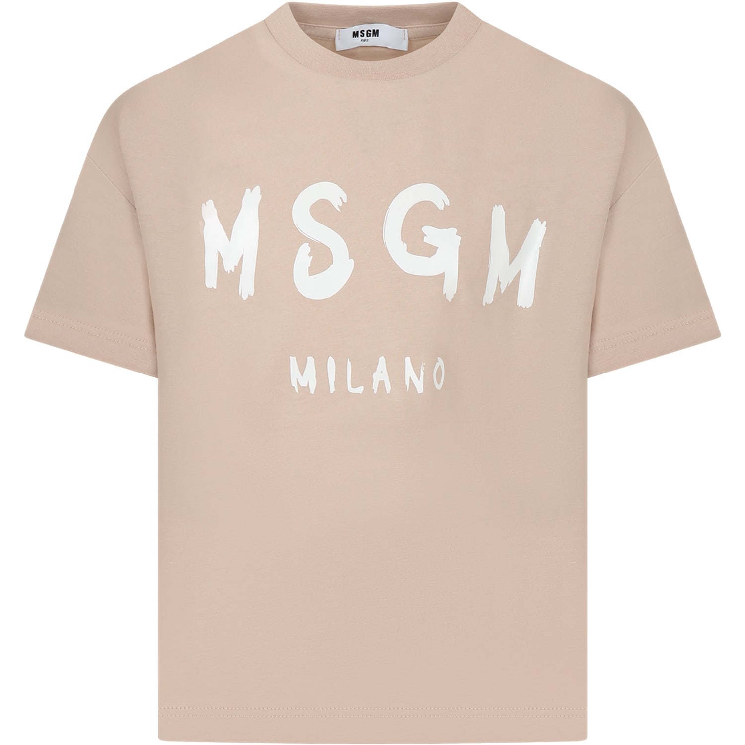 MSGM Beige T-shirt For Kids With Logo