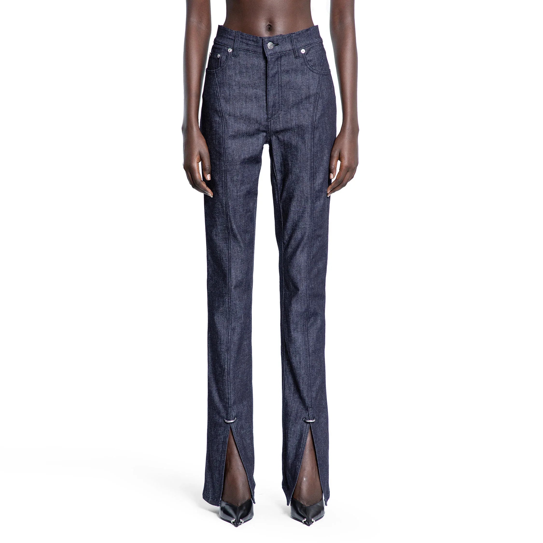 Pierced Raw Denim Skinny Jeans
