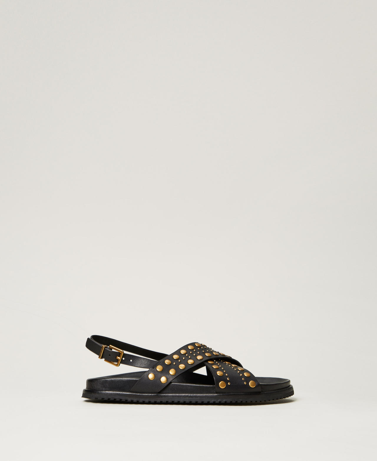 Twinset Chaussures - Sandales en cuir avec clous, Noir, Taille: 38