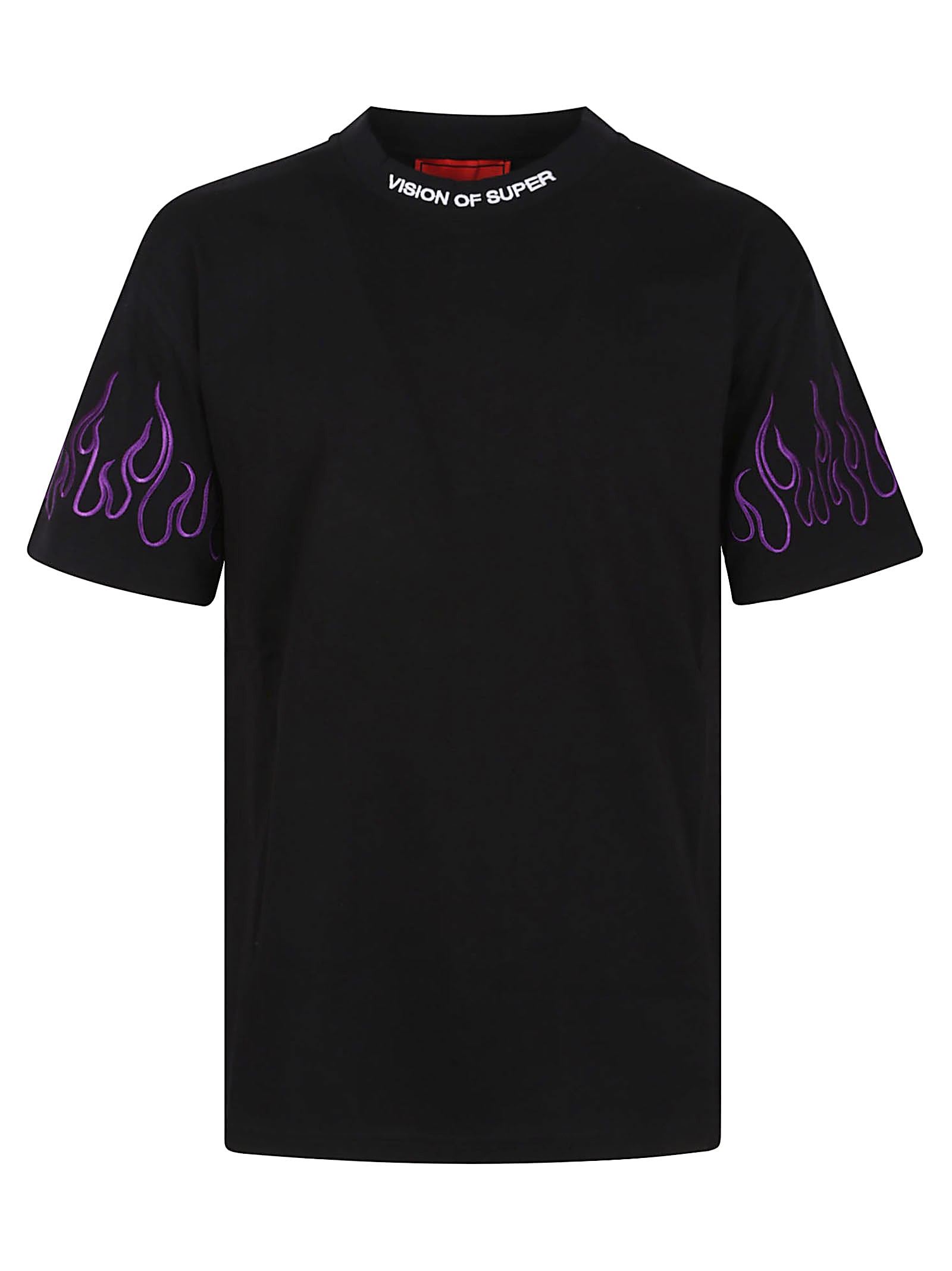 Vision of Super Black T-shirt With Embroidered Purple Flames And White Logo