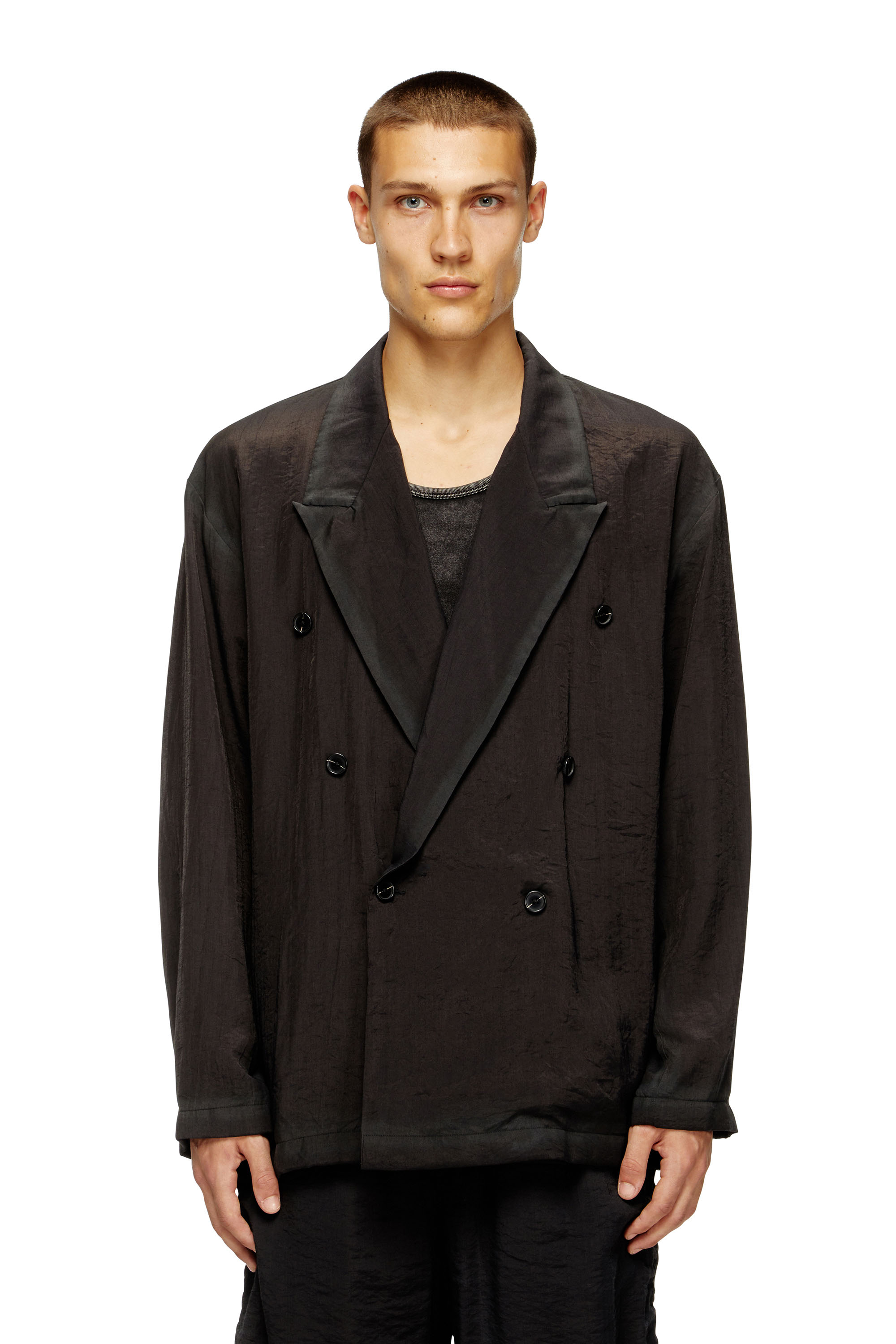 Diesel - Double-breasted blazer in wrinkled shell - Jackets - Man - Black