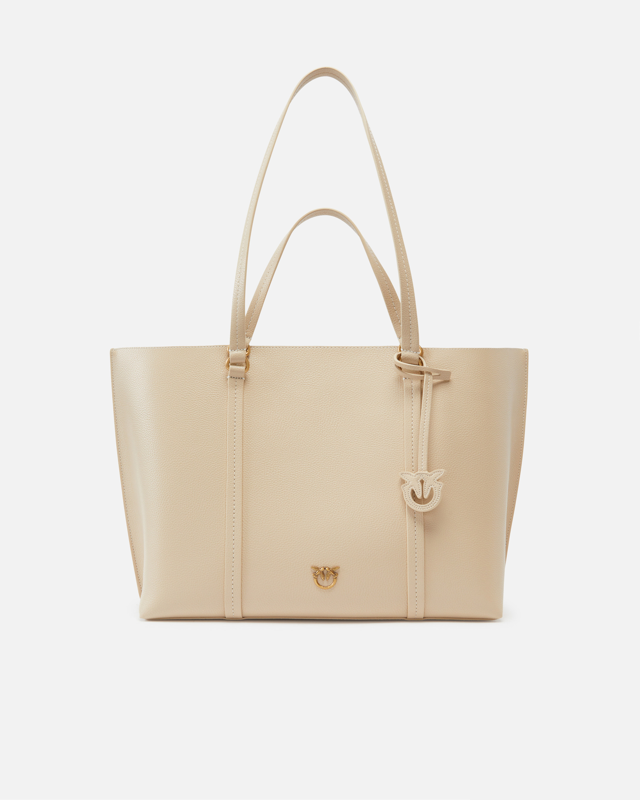 Pinko, Maxi cabas en cuir foulonné, Beige-gris fumée-or antique, U