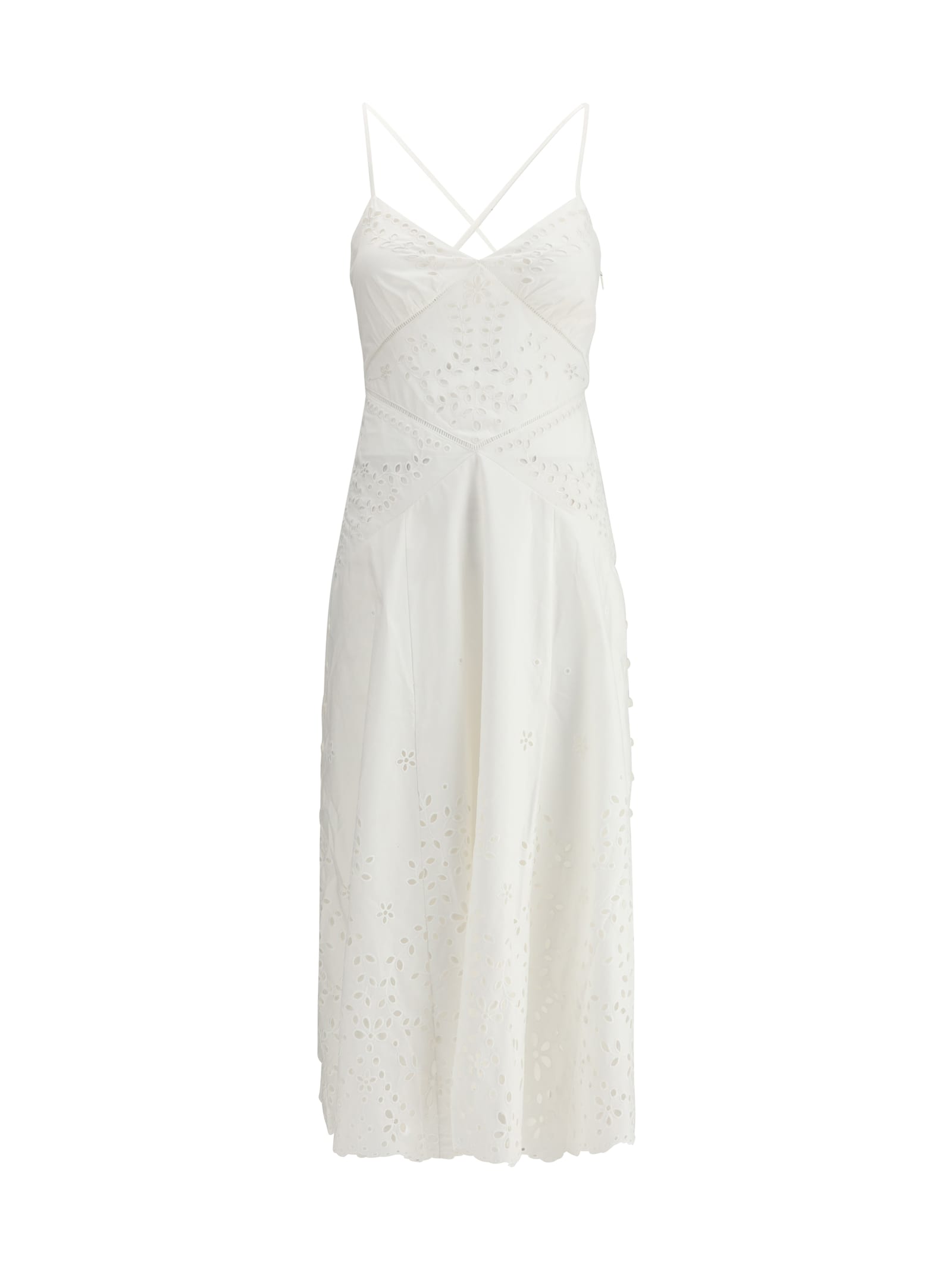 self-portrait White Cotton Embroidered Midi Dress