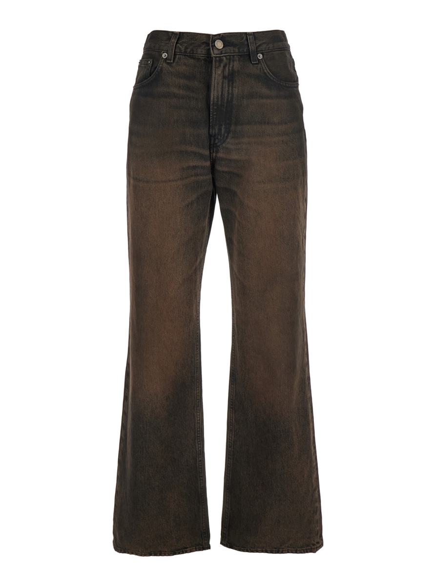 'Korea' Brown Jeans With Wide Leg And Logo Patch On The Rear In Denim Woman