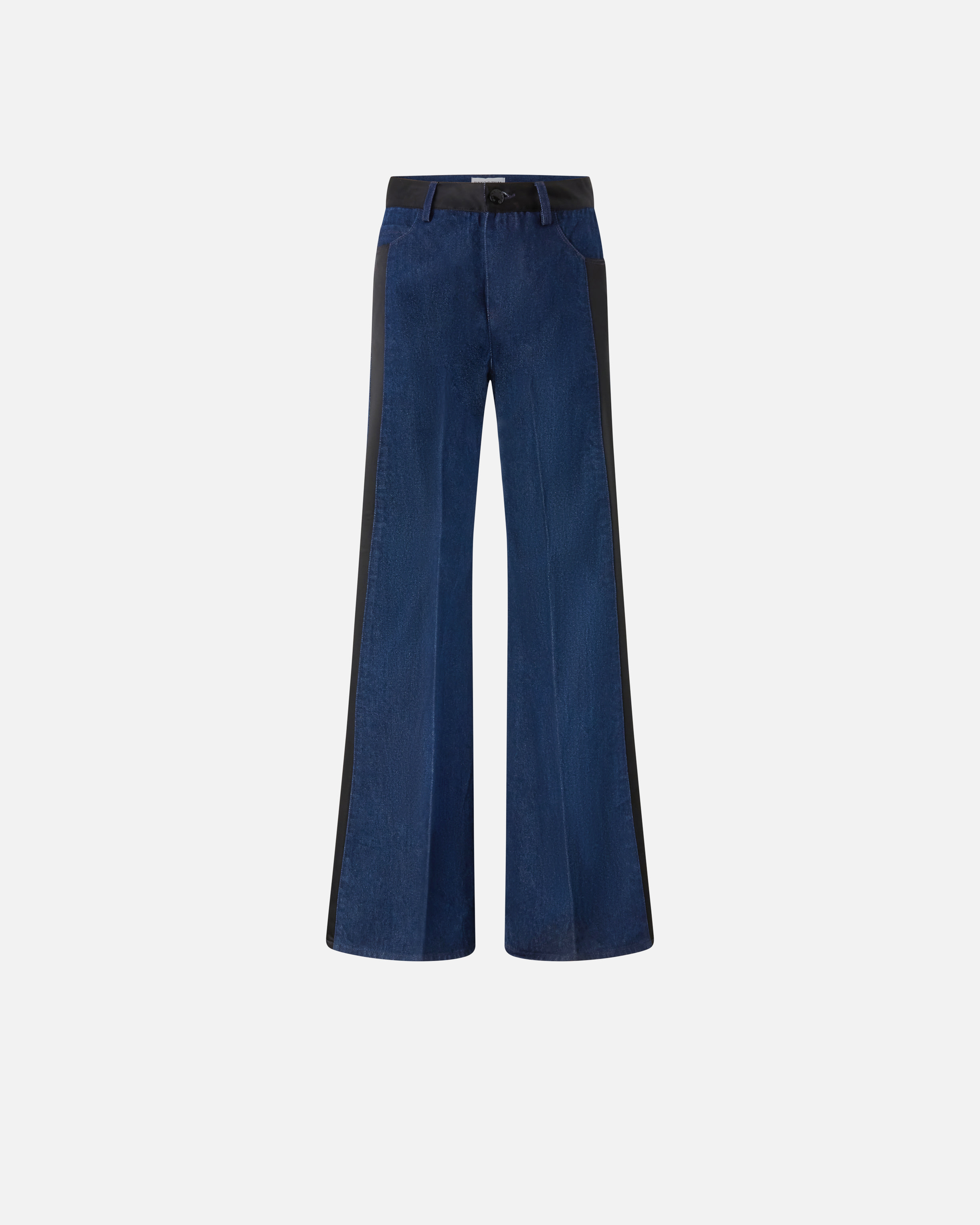 Pinko, Jean à pattes d'éléphant avec détails en satin noir brillant, Délavage moyen, 24