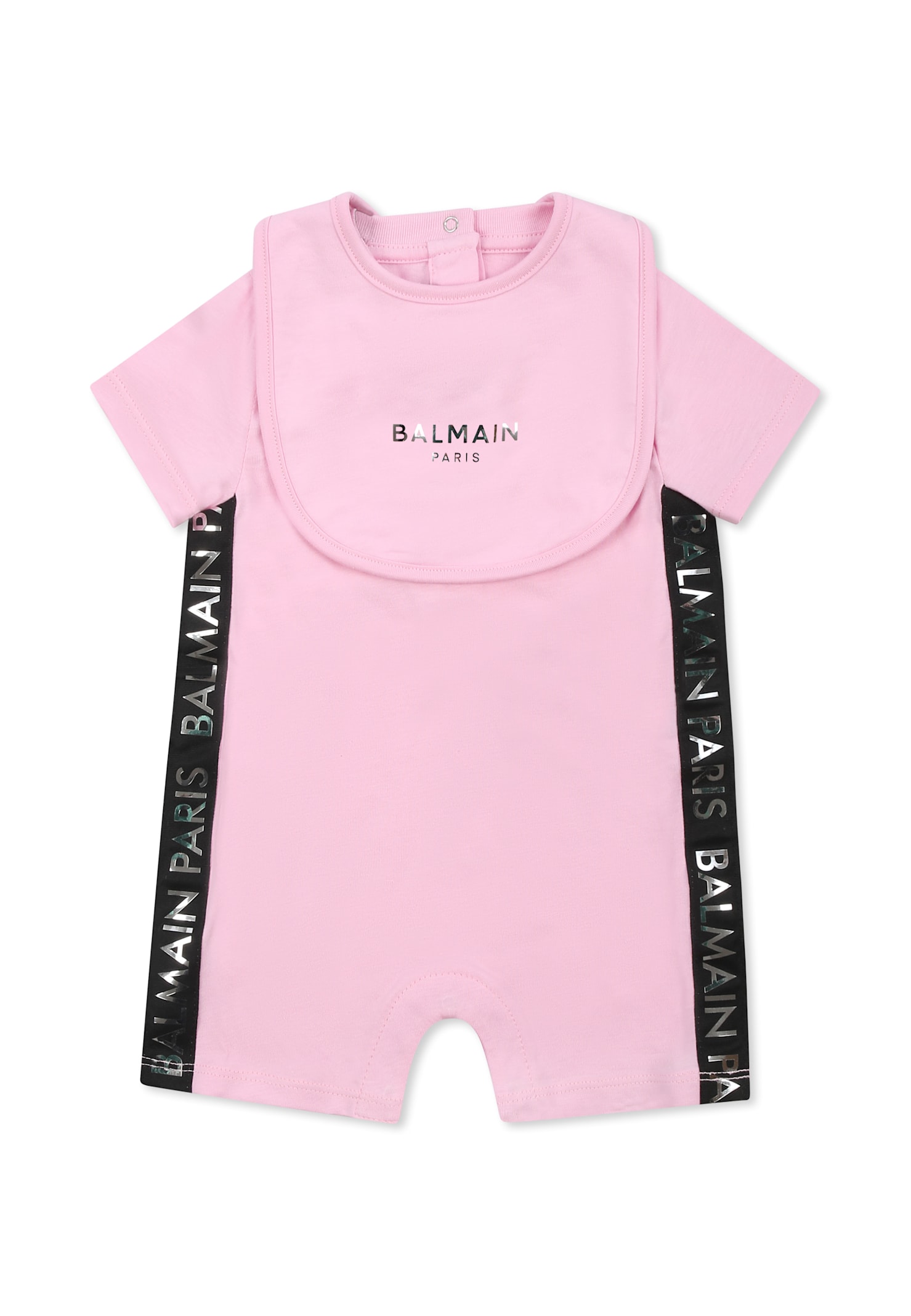 Balmain Pink Romper Set For Baby Girl With Logo