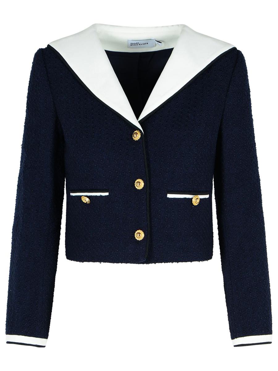 Self-Portrait 'Boucle' Blue Wool Blend Jacket