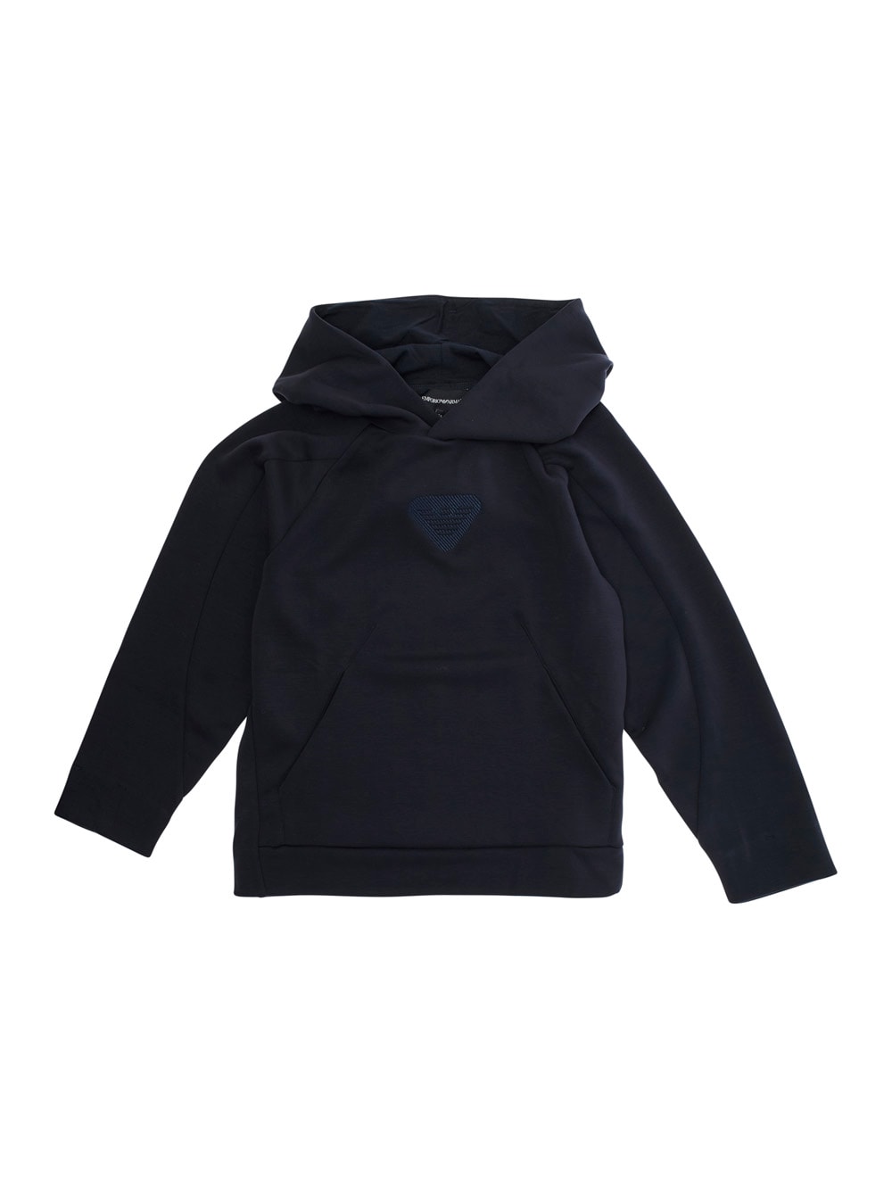 Emporio Armani Blue Sweatshirt With Fixed Hood And Logo Detail On The Front In Tech Fabric Stretch Boy