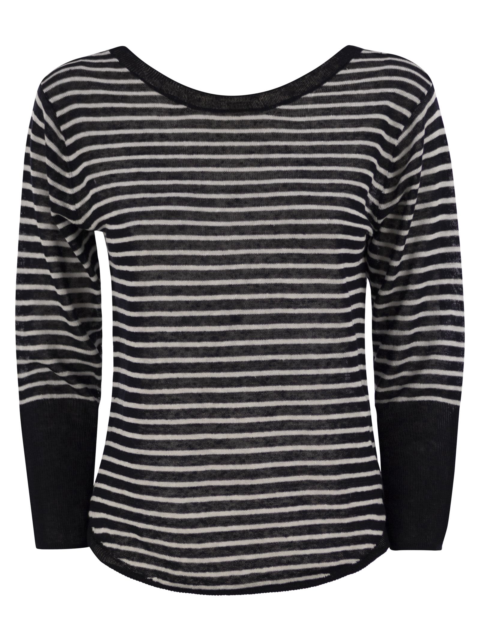 Majestic Filatures Striped Linen Boat Neck T-shirt
