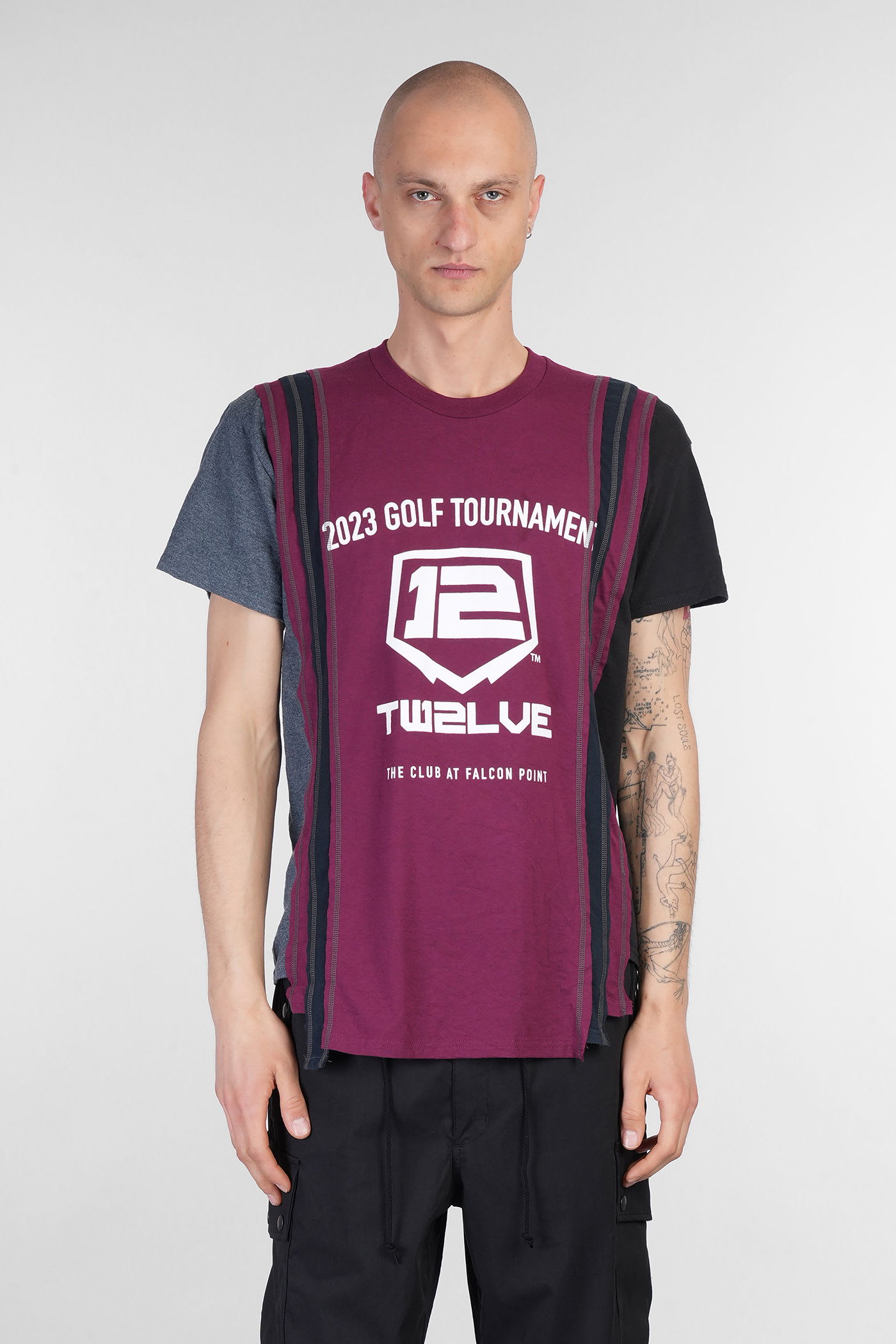 Needles T-shirt In Bordeaux Cotton
