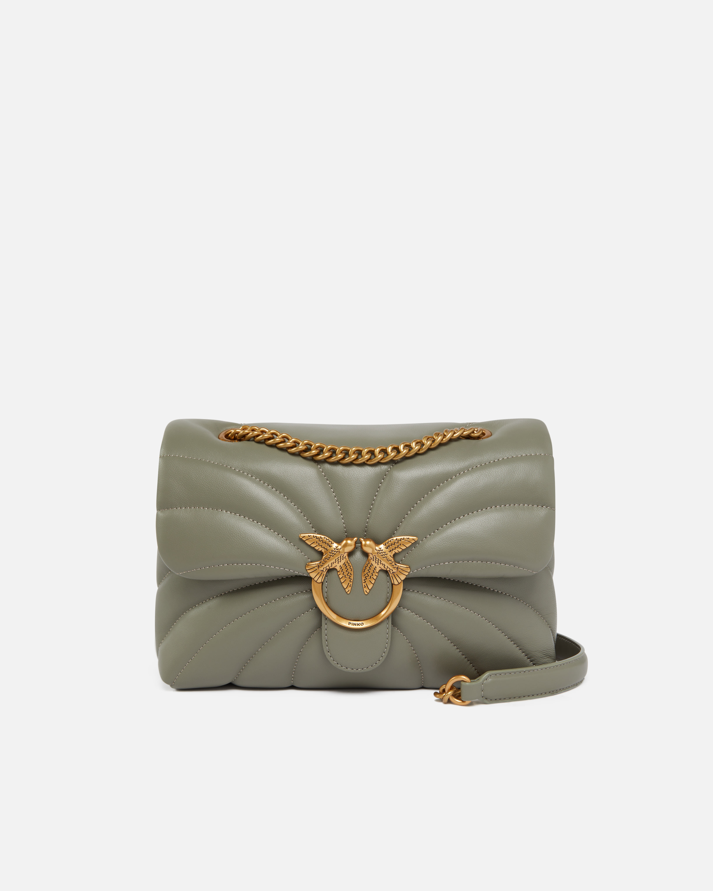 Pinko, Grand sac à bandoulière Love Bag Puff à matelassage papillon, Vert vétiver-or antique, U