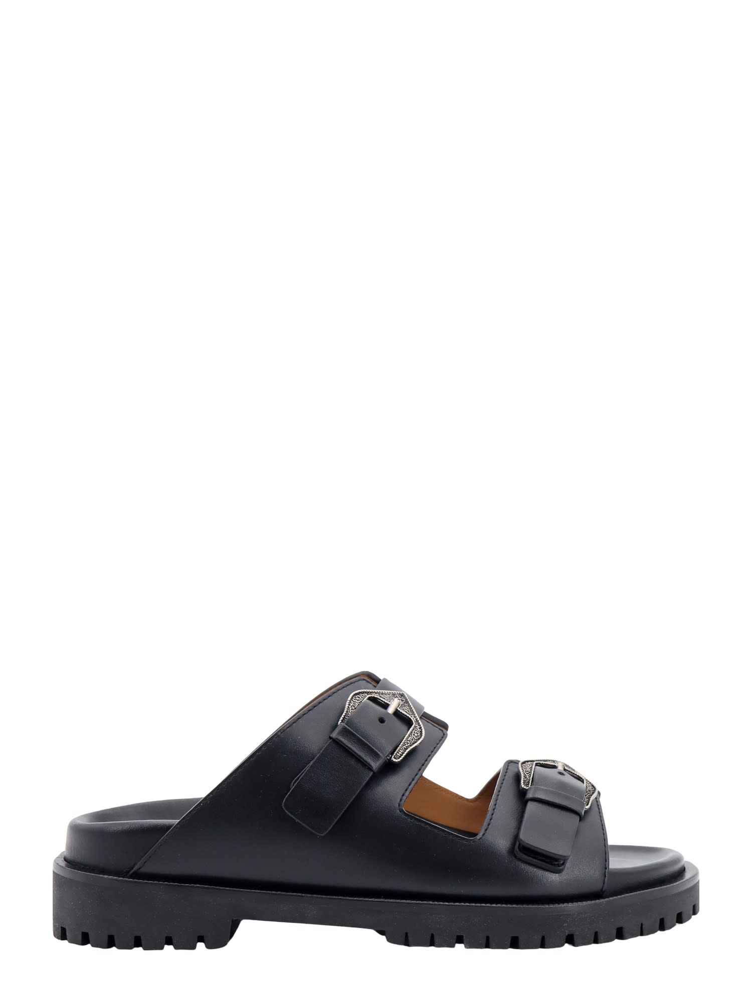 Off-White Leather Sandals With Metal Buckles