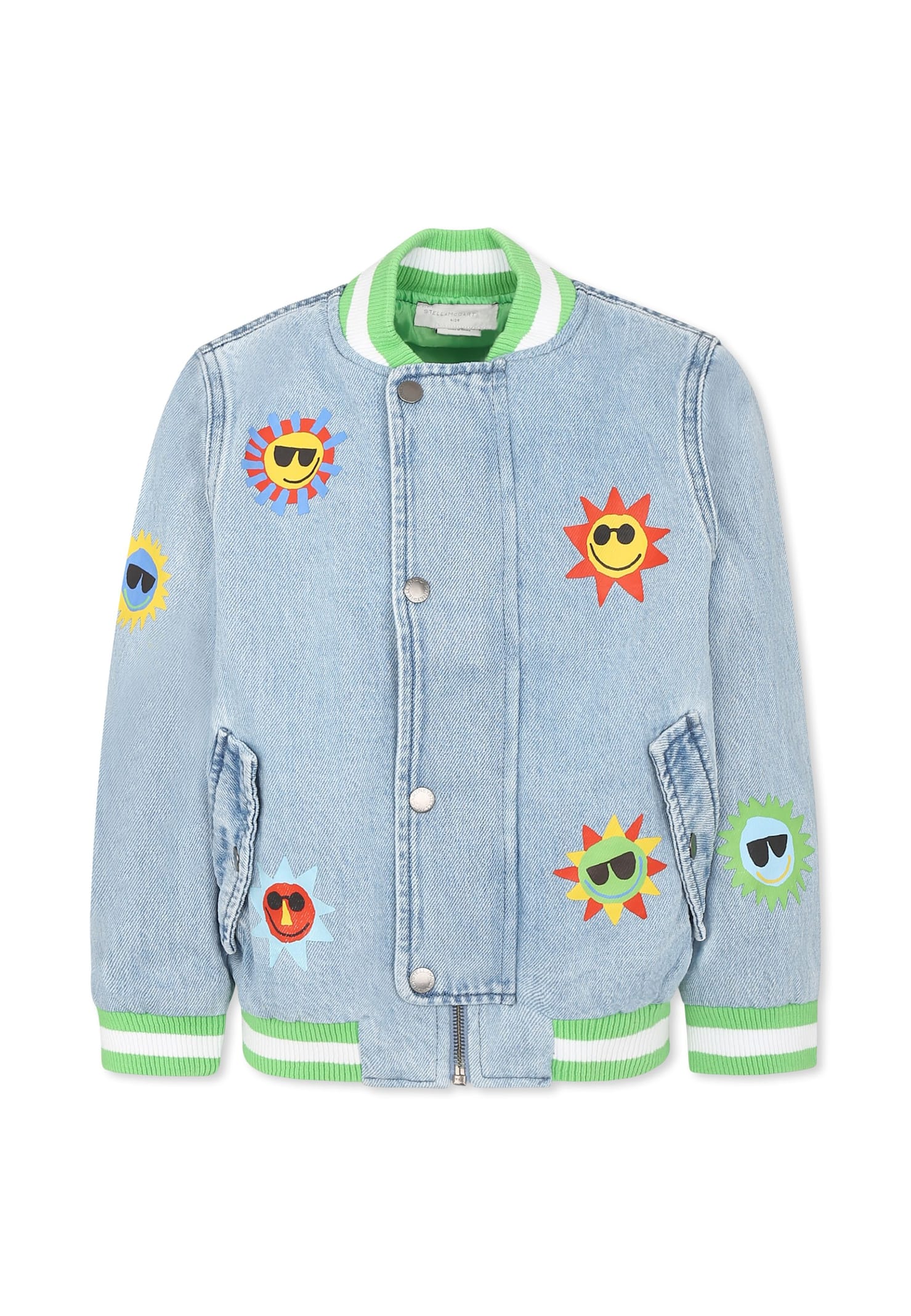 Stella McCartney Kids Denim Bomber Jacket For Boy With Sun