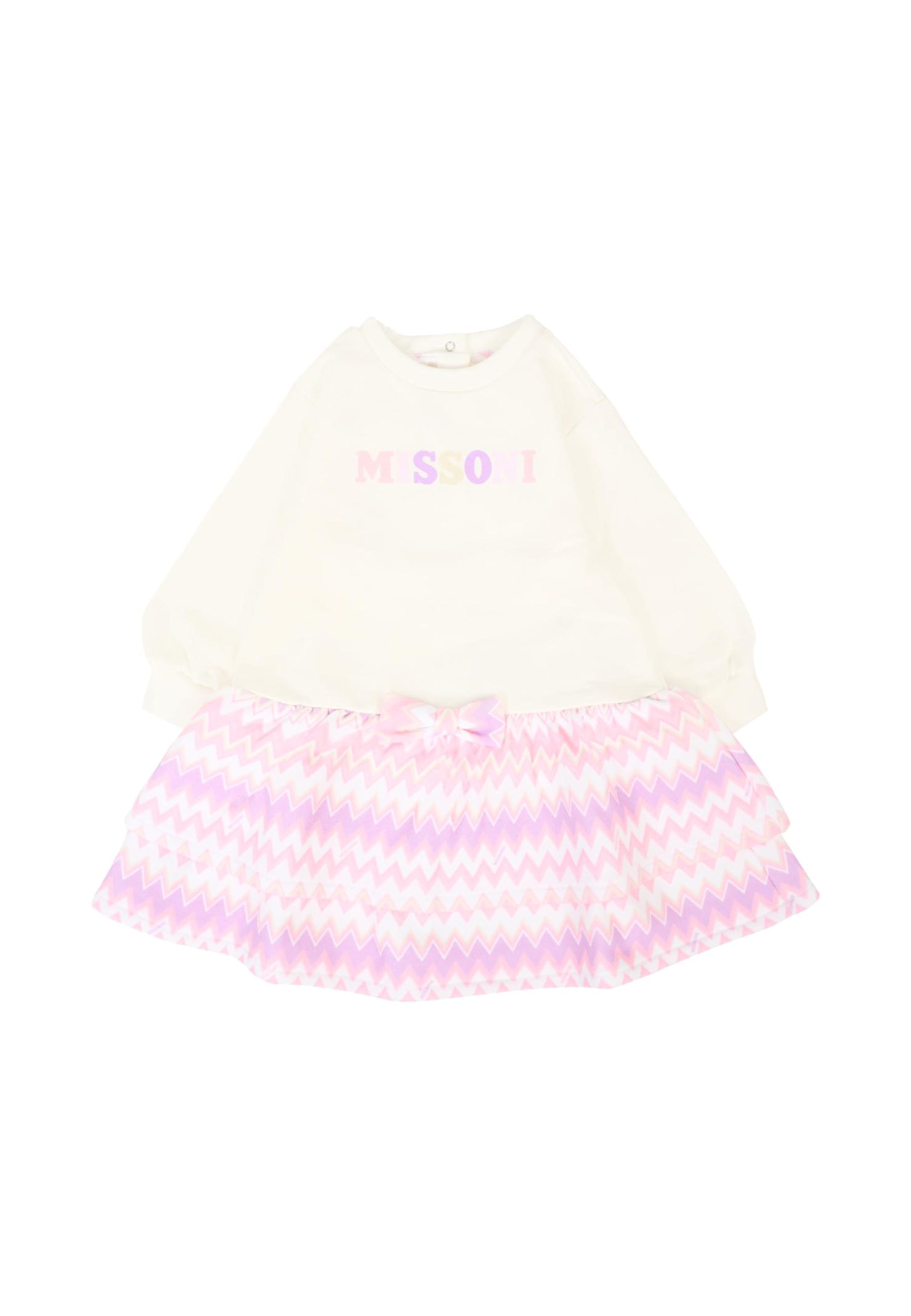 Missoni Ivory Dress For Baby Girl With Logo