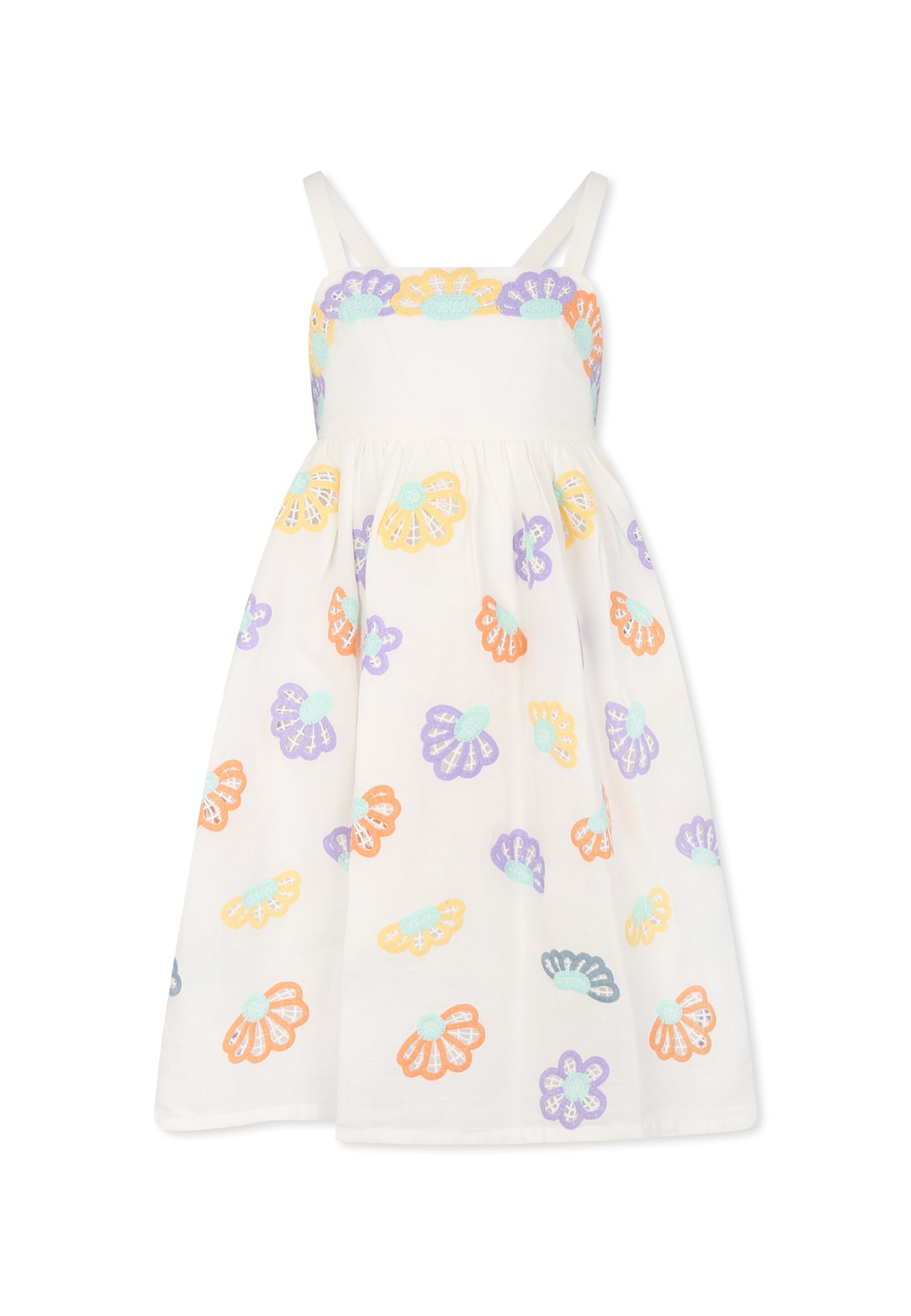 Stella McCartney Kids White Dress For Girl With Flowers