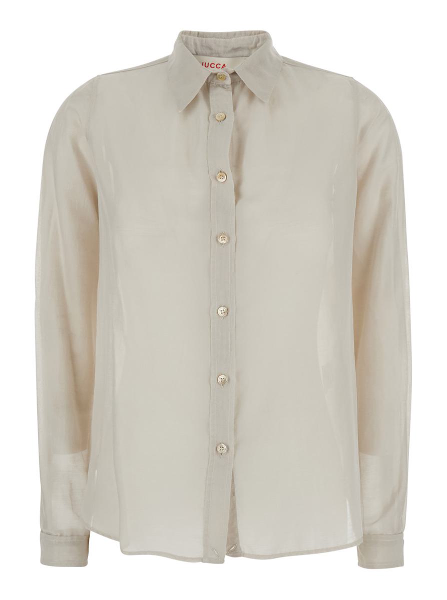 Beige Shirt With Classic Collar And Button Closure In Cotton And Silk Blend Woman