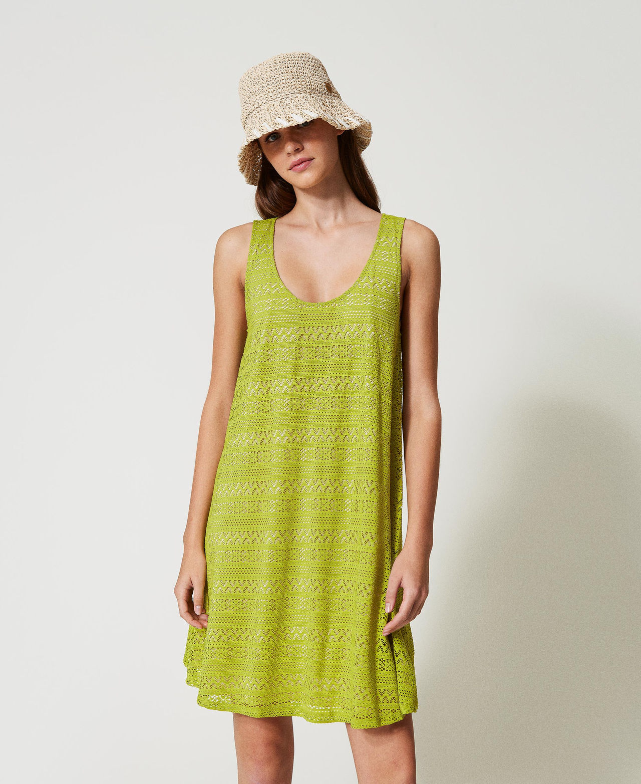 Twinset Plage - Robe courte en tissu ajouré, Green Grenoble, Taille: S