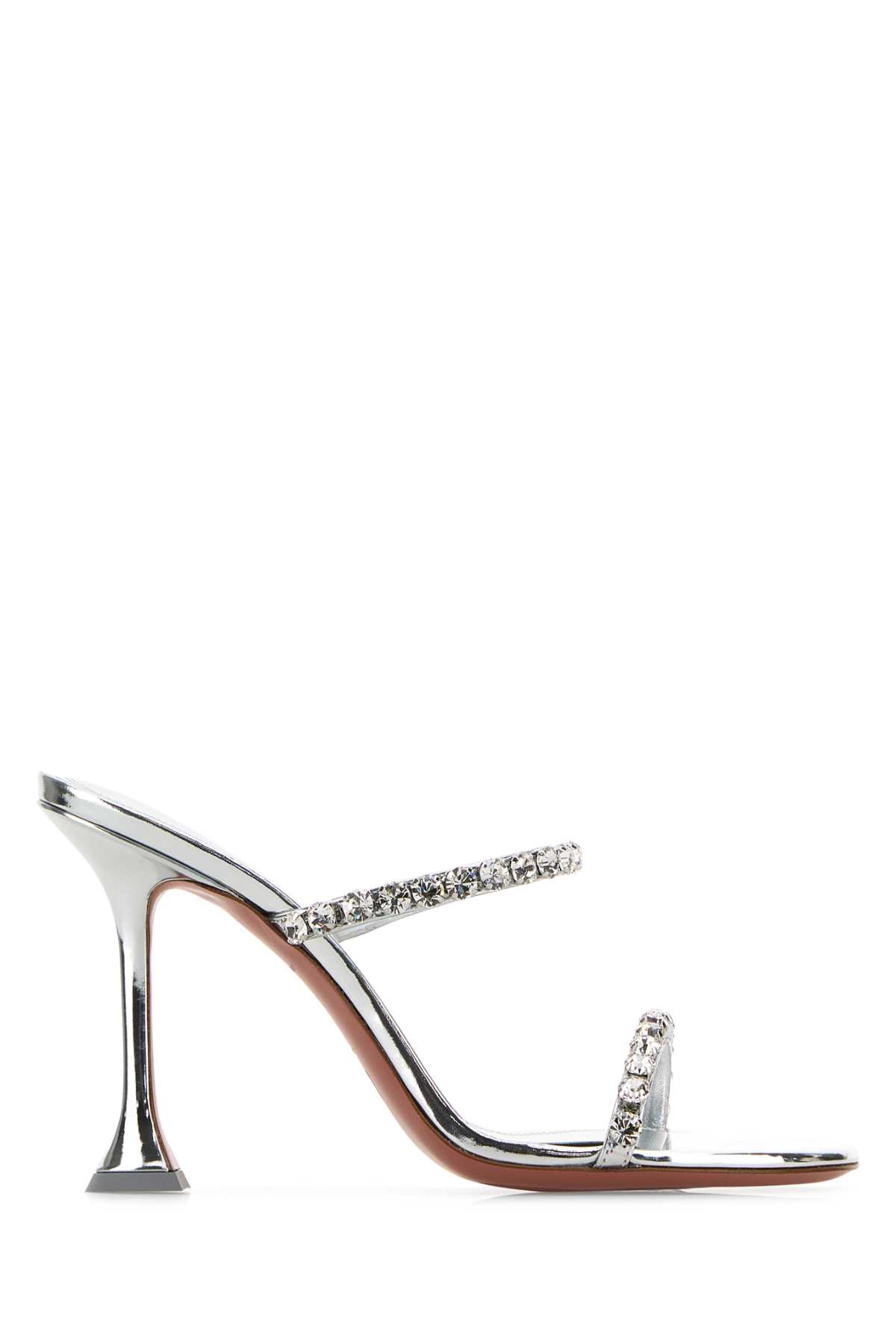 Amina Muaddi Silver Leather Gigi Mules