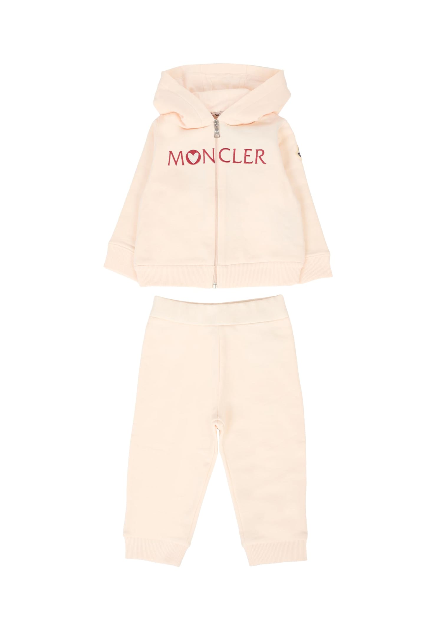 Moncler Pink Suit For Baby Girl With Logo