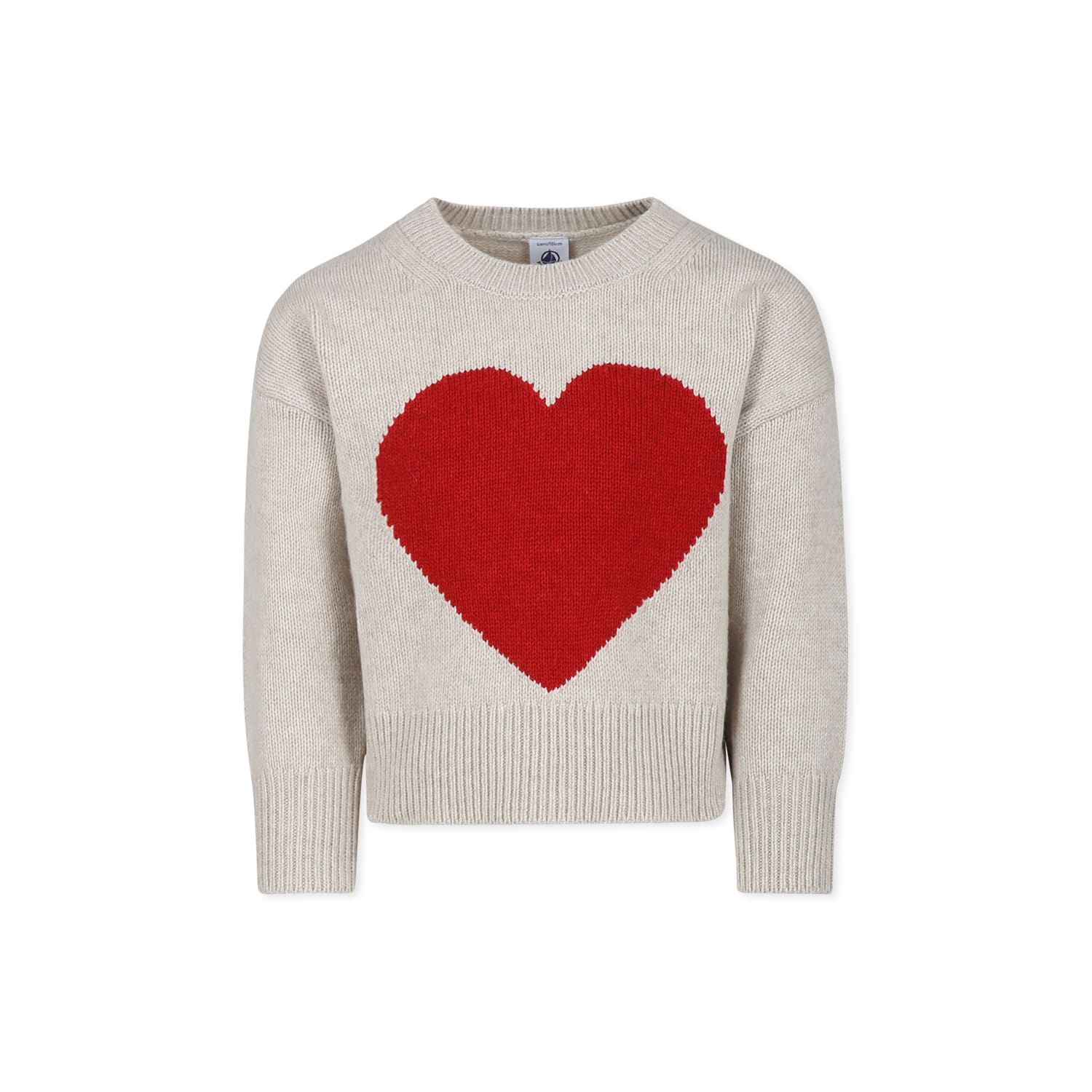Petit Bateau Beige Sweater For Girl With Heart