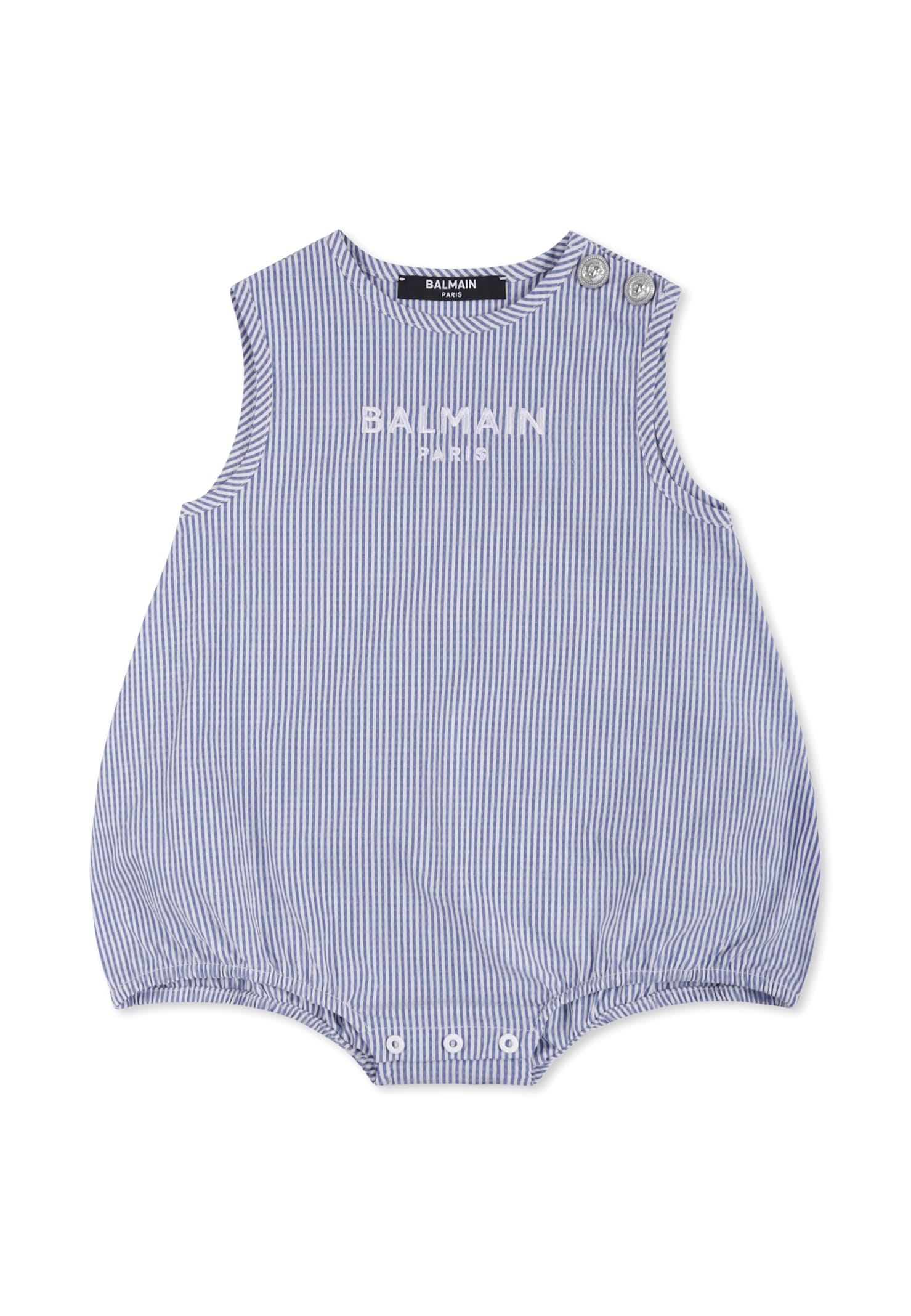 Balmain Light Blue Romper For Baby Boy With Logo