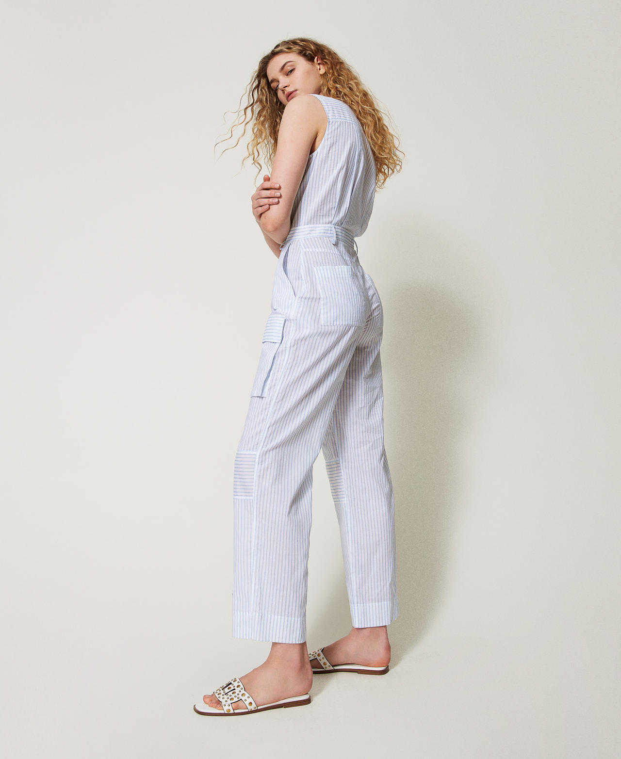 Twinset Robes - Combinaison longue en popeline rayée, Bicolore Blanc « Papers »/Bleu Intense, À rayures, Taille: XL