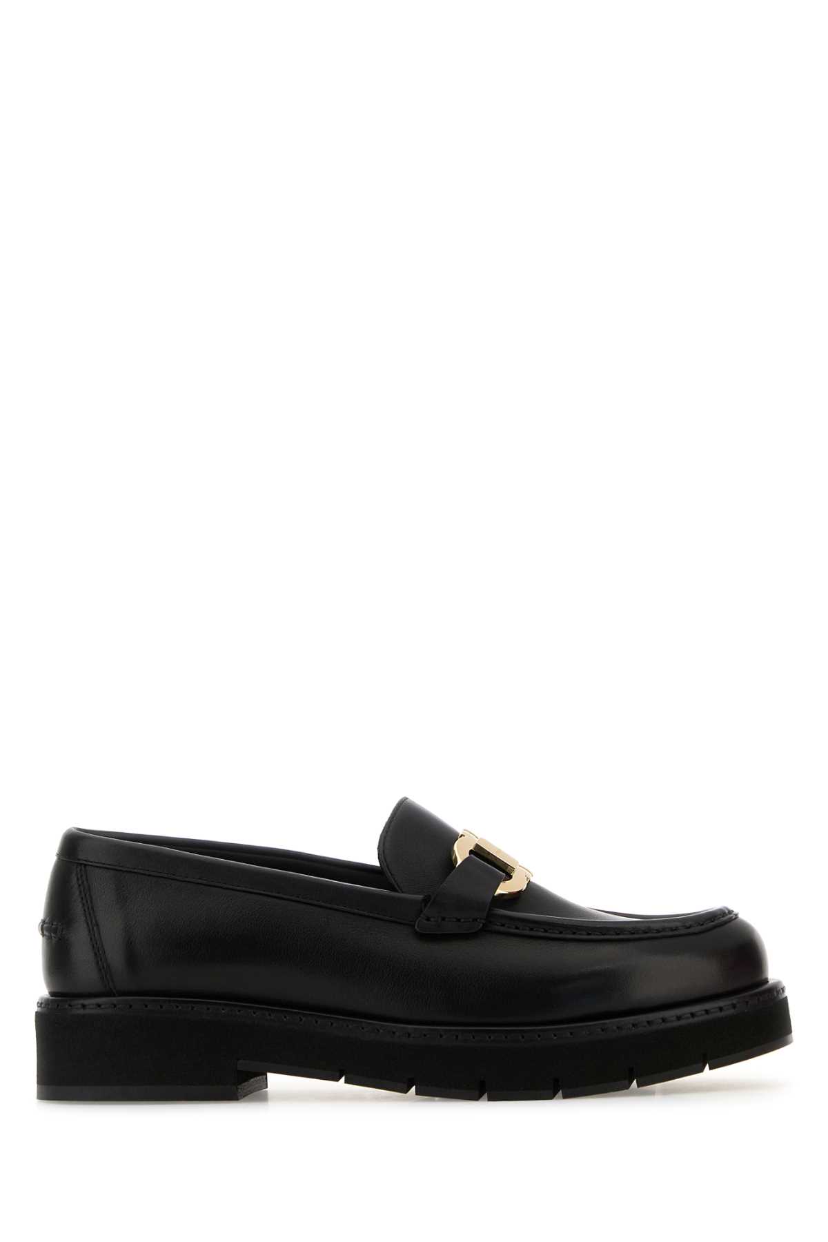 Ferragamo Black Leather Maryan Loafers
