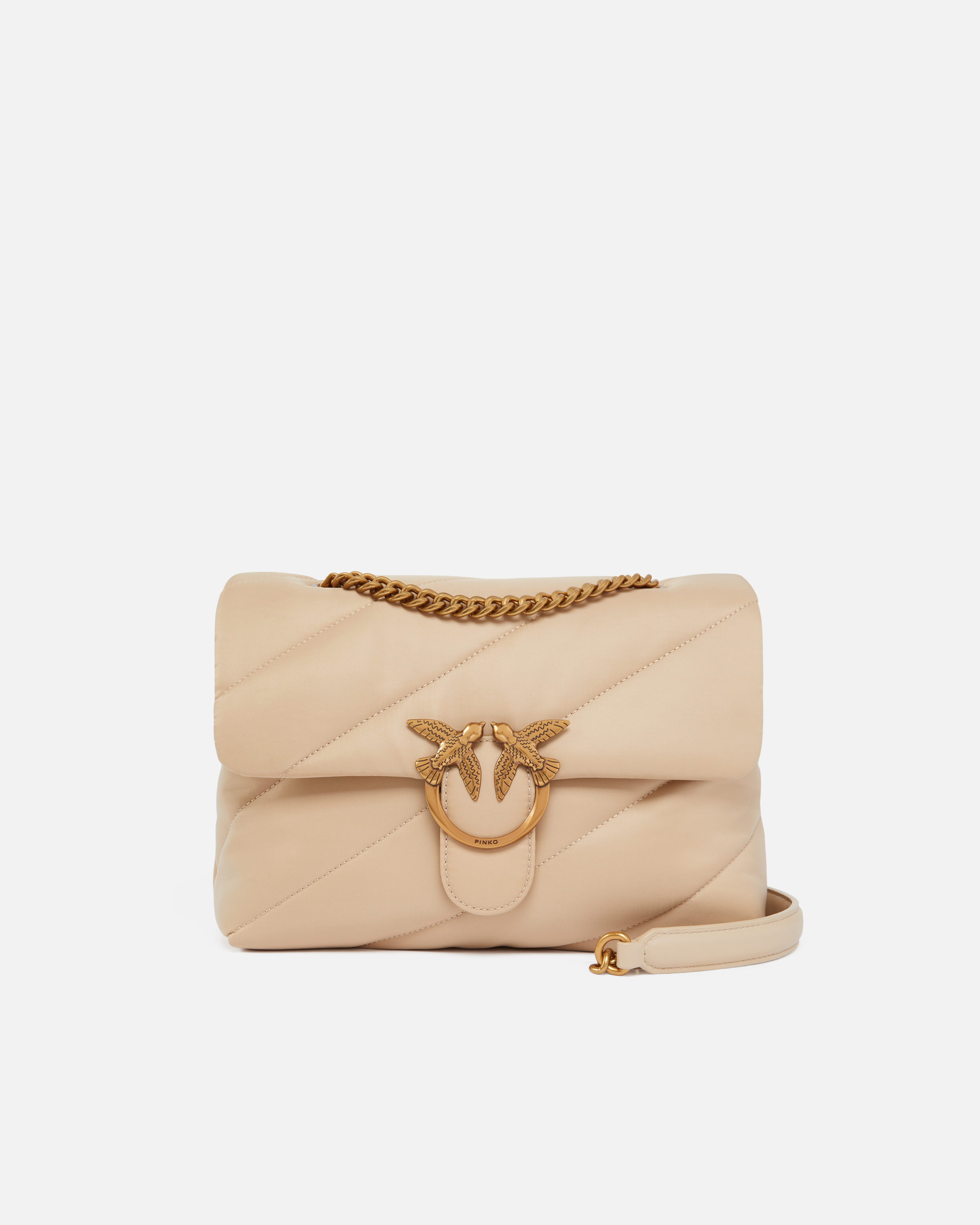 Pinko, Sac à bandoulière Love Bag en tissu recyclé matelassé, Beige-gris fumée-or antique, U