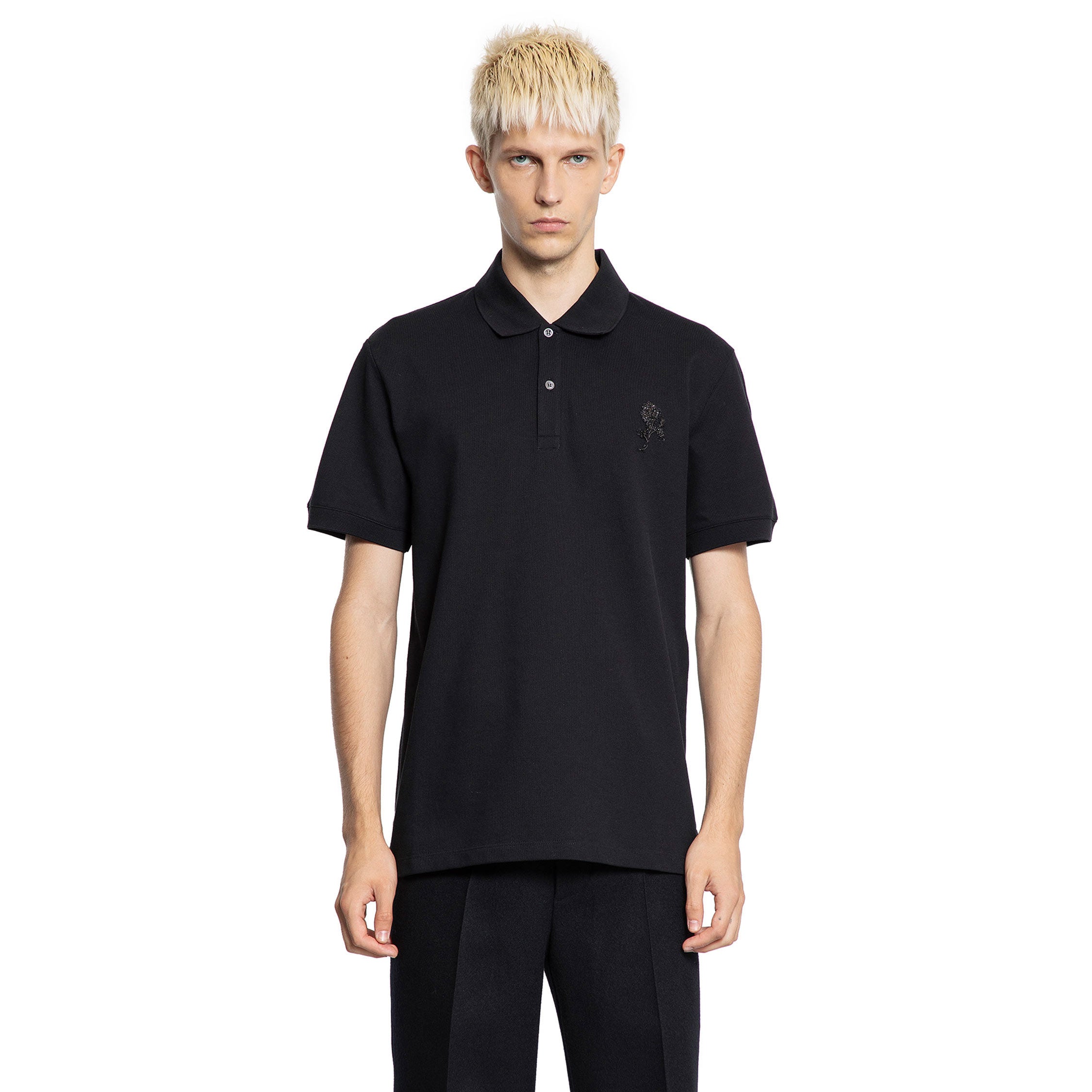 Rose Embroidery Piqué Polo Shirt
