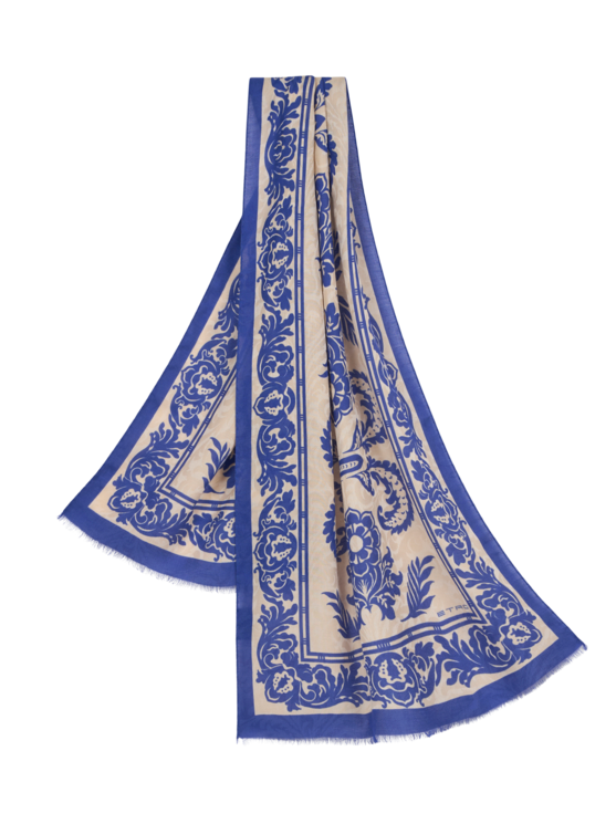 Etro, Écharpe En Mousseline À Imprimé Floral, Femme, Blanc