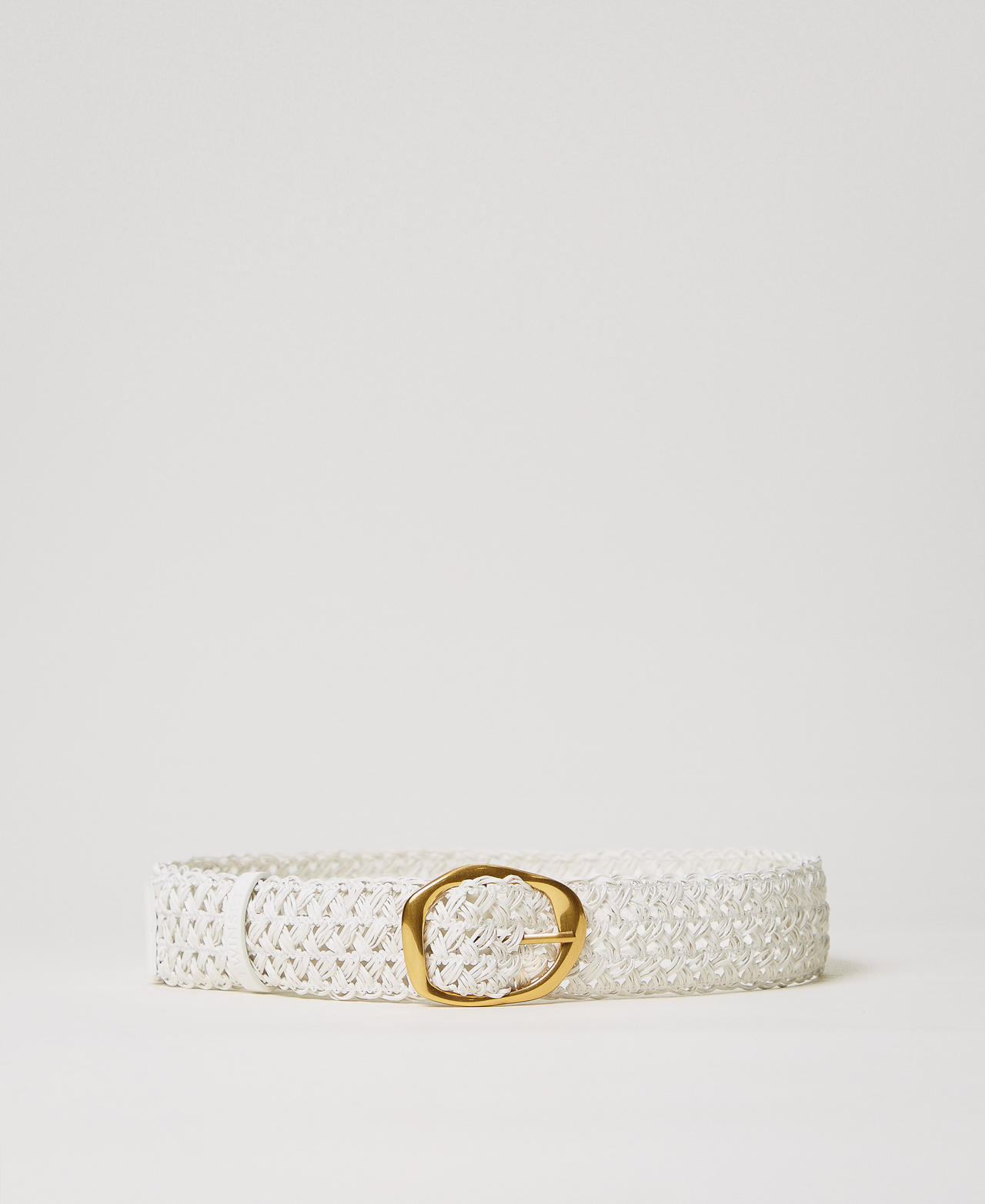 Twinset Accessoires - Ceinture en cuir tressé, Blanc Neige, Taille: XL
