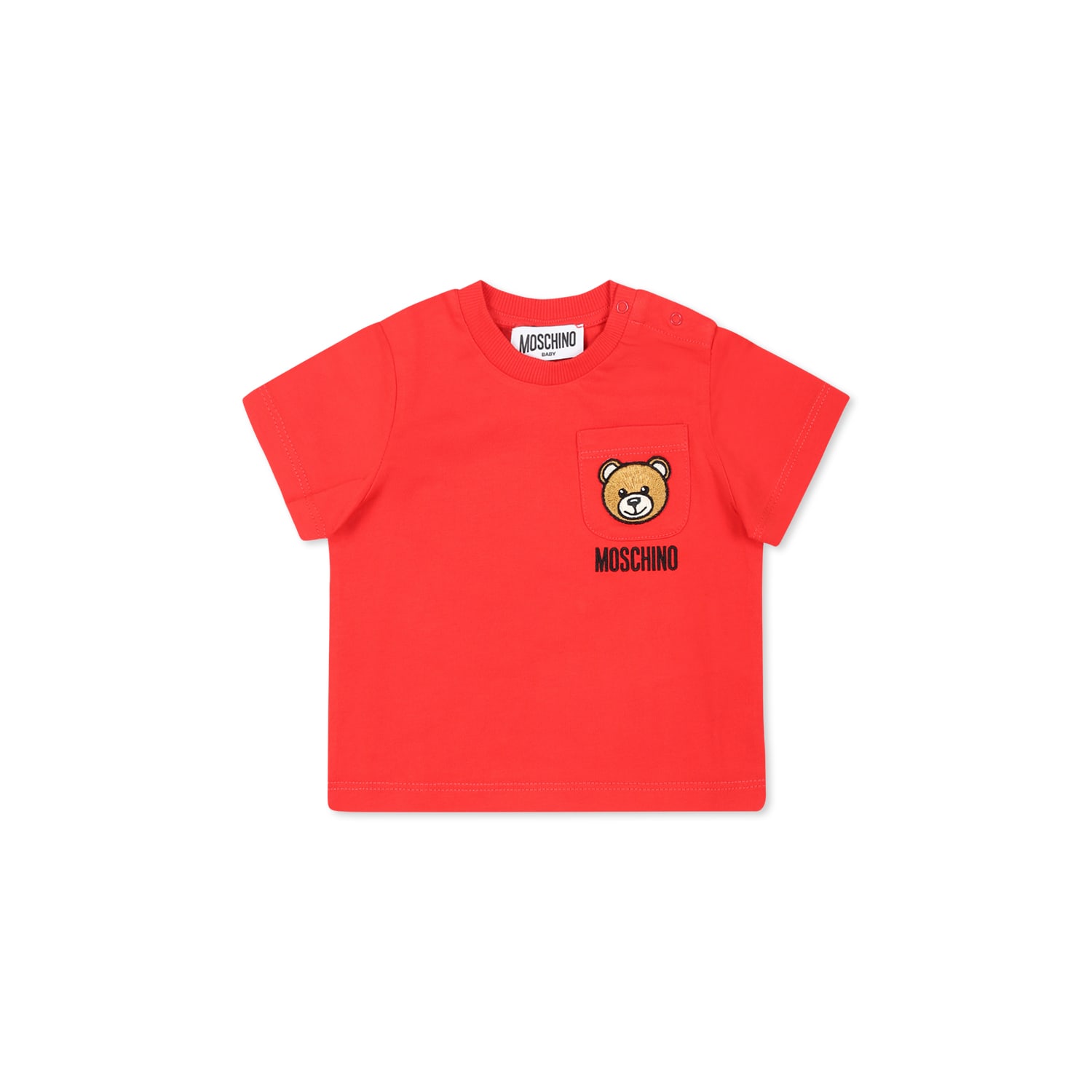 Moschino Red T-shirt For Baby Boy With Teddy Bear