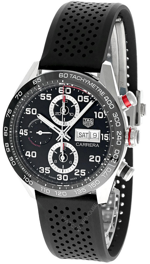 TAG HEUER Carrera 44MM AUTO Black Dial Rubber Men's Watch CBN2A1AA.FT6228