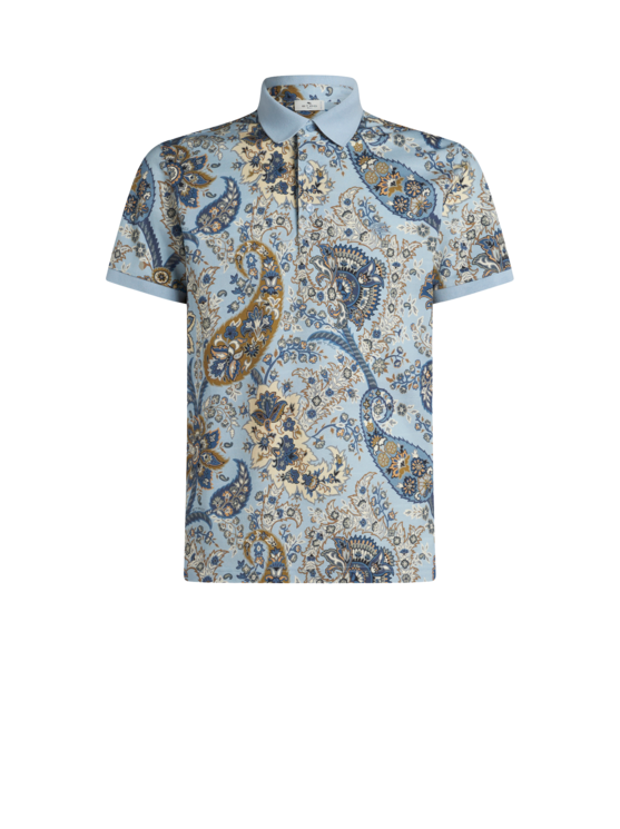 Etro, Polo Paisley Fleuri, Homme, Bleu, Taille 3XL