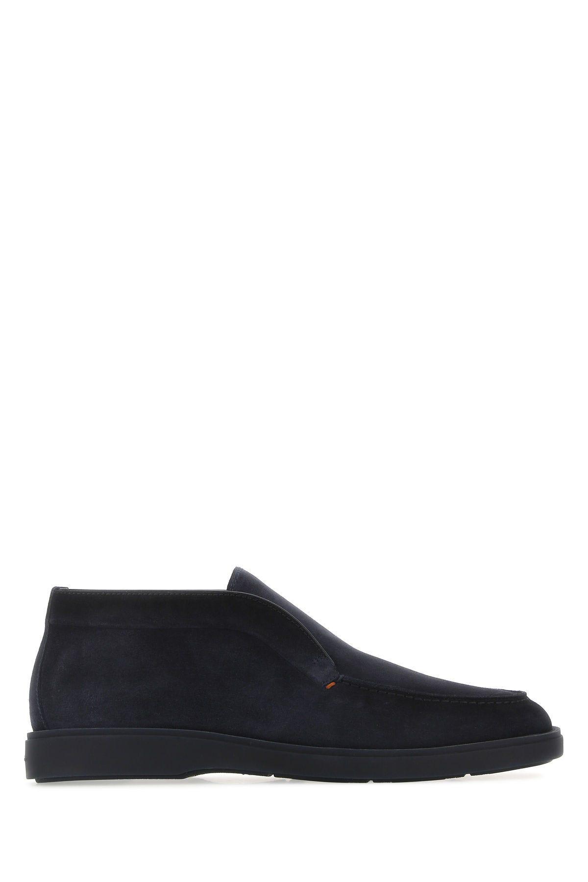 Santoni Navy Blue Suede Loafers