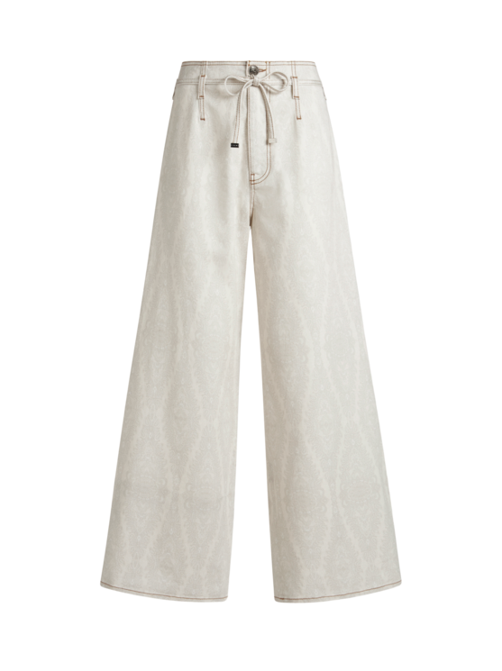 Etro, Jupe-culotte Ceinturée En Denim Avec Médaillons À Motif Paisley, Femme, Blanc, Taille 24