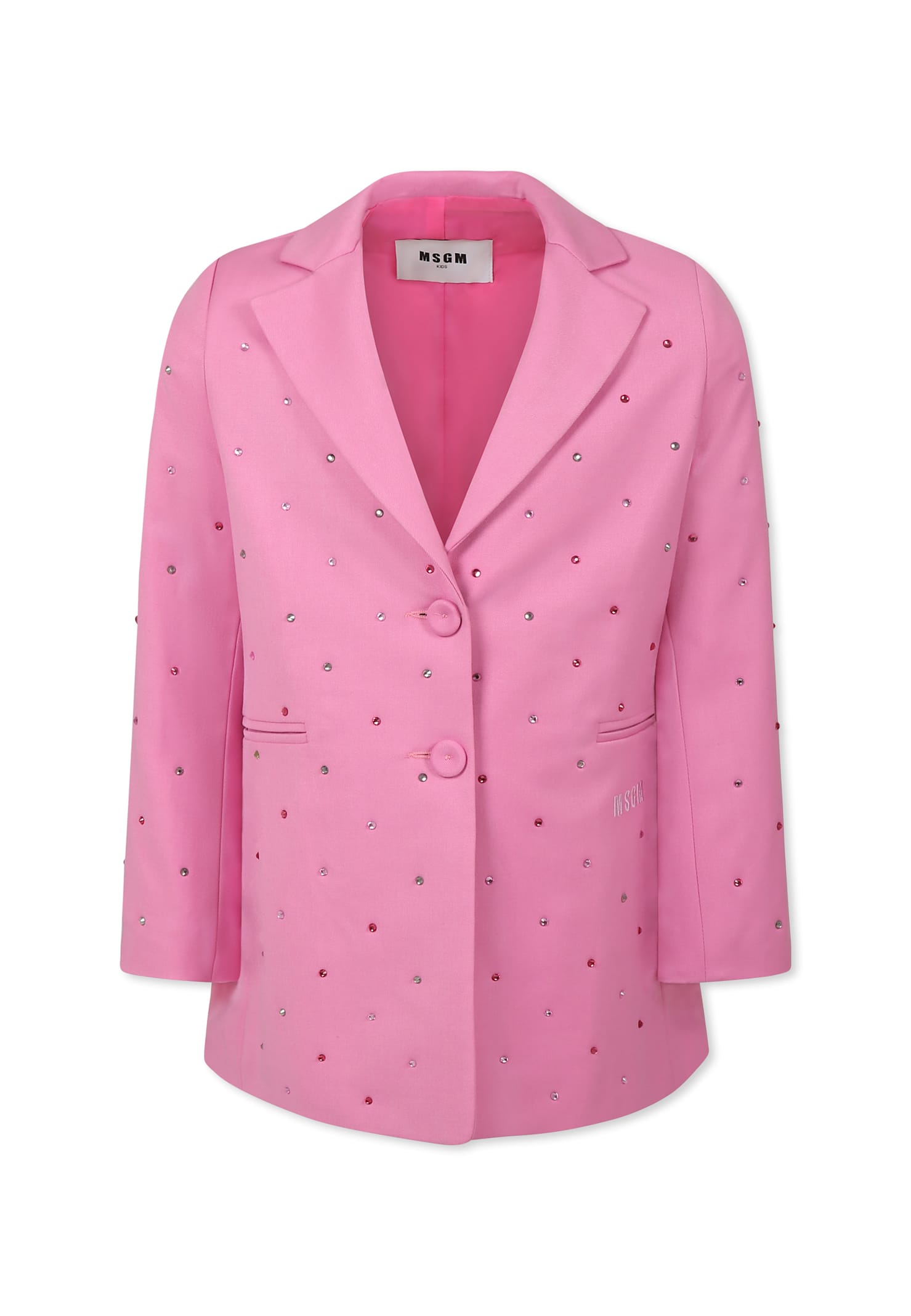 MSGM Pink Jacket For Girl With Rhinestones And Logo
