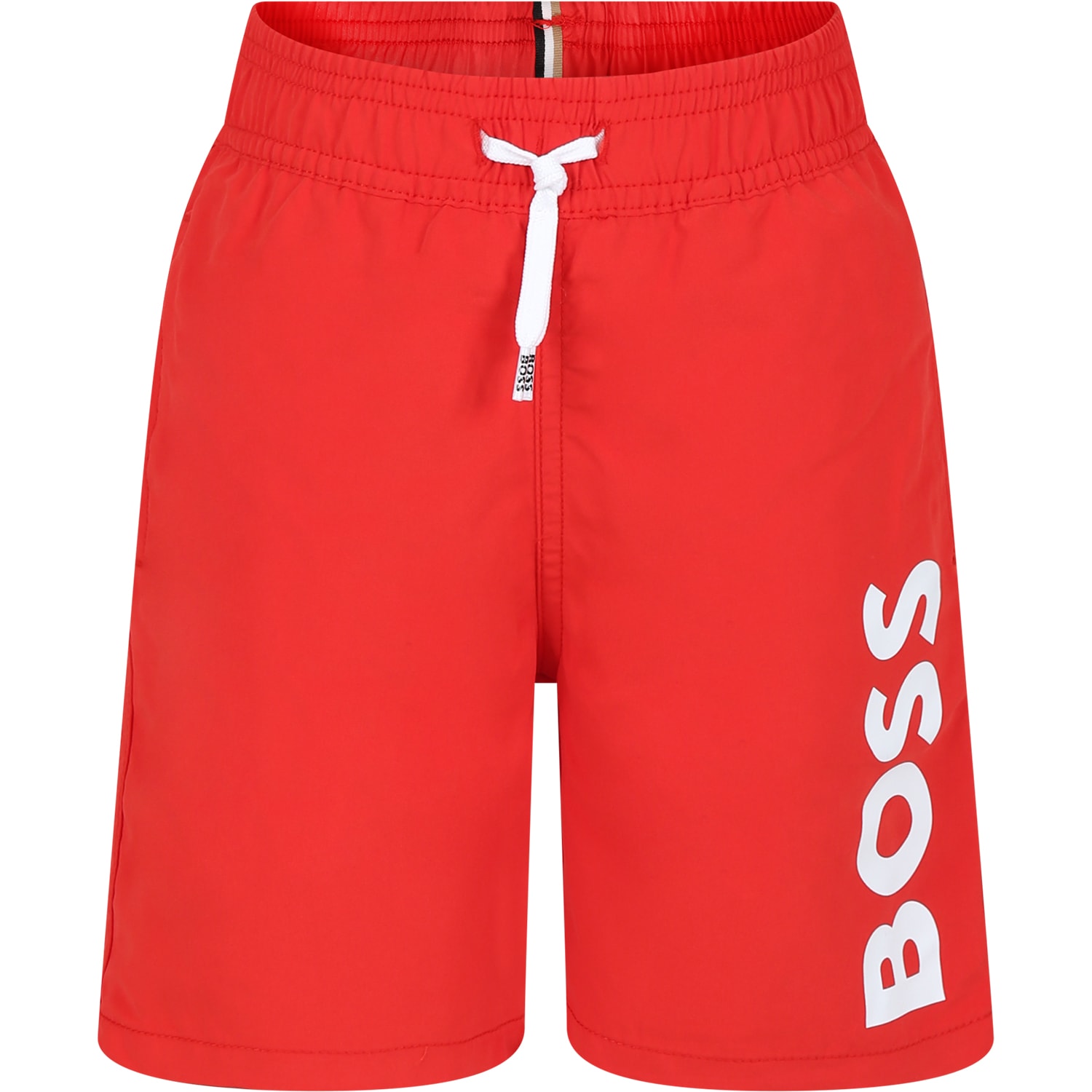 Hugo Boss Red Swim Shorts For Boy With Logo