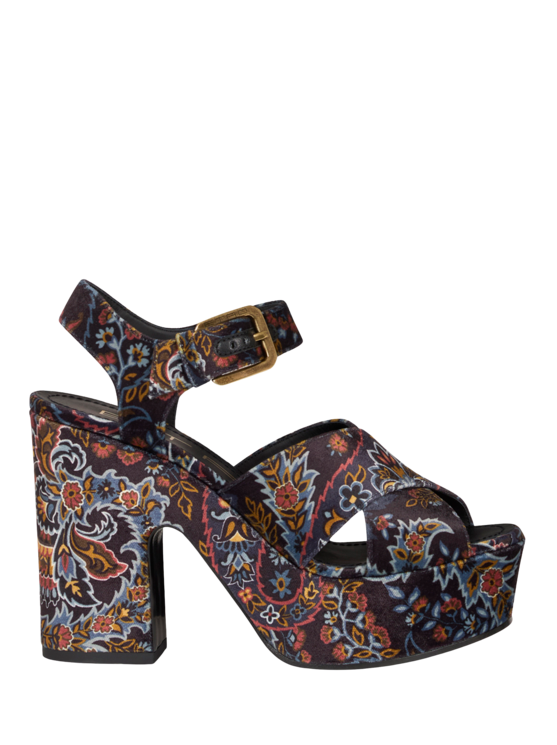 Etro, Sandales À Plateforme En Velours Imprimé, Femme, Noir, Taille 38