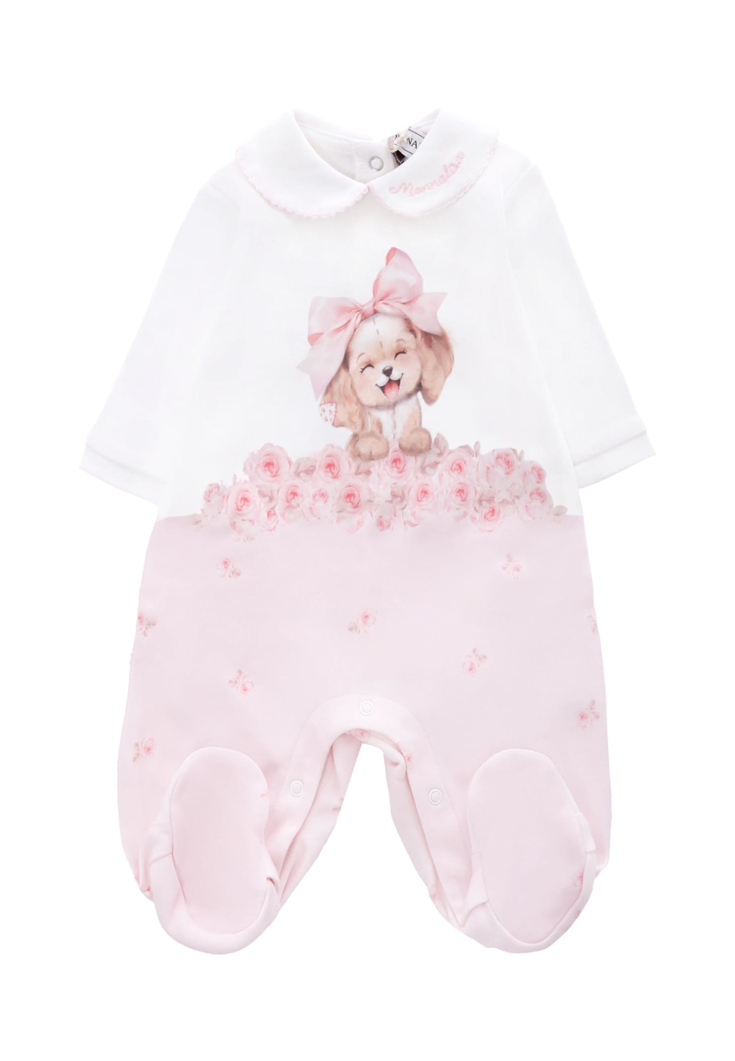 Monnalisa Pink Babygrow For Baby Girl With Dog